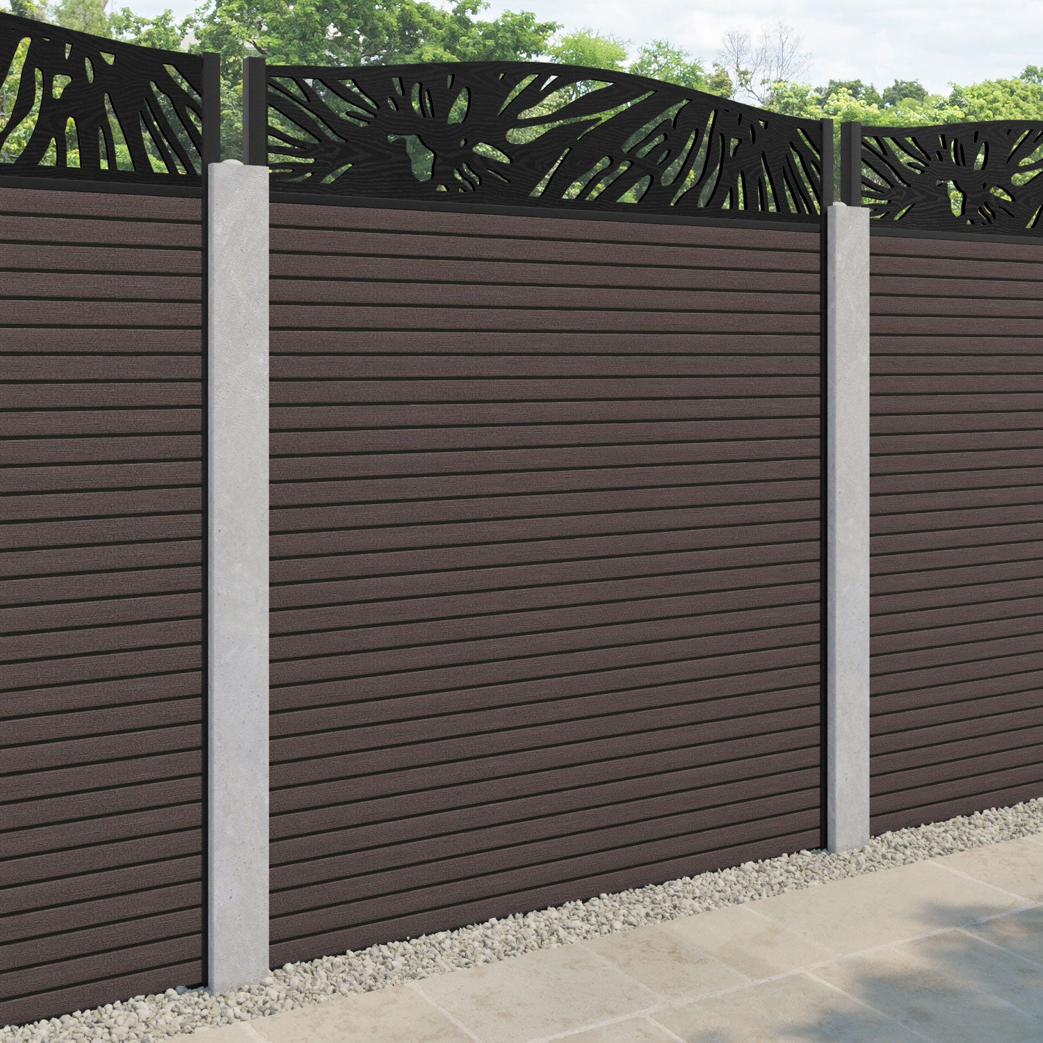 Hudson Poppy Curved Top Fence Panel - Mid Brown - for existing concrete posts