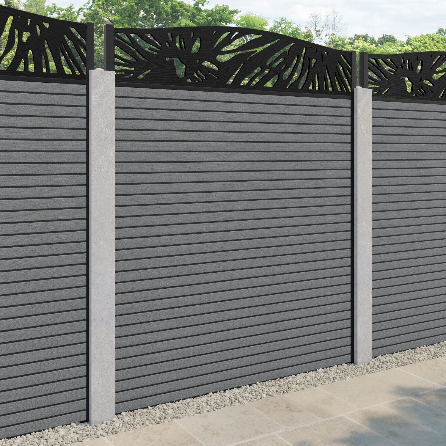 Hudson Poppy Curved Top Fence Panel - Mid Grey - for existing concrete posts