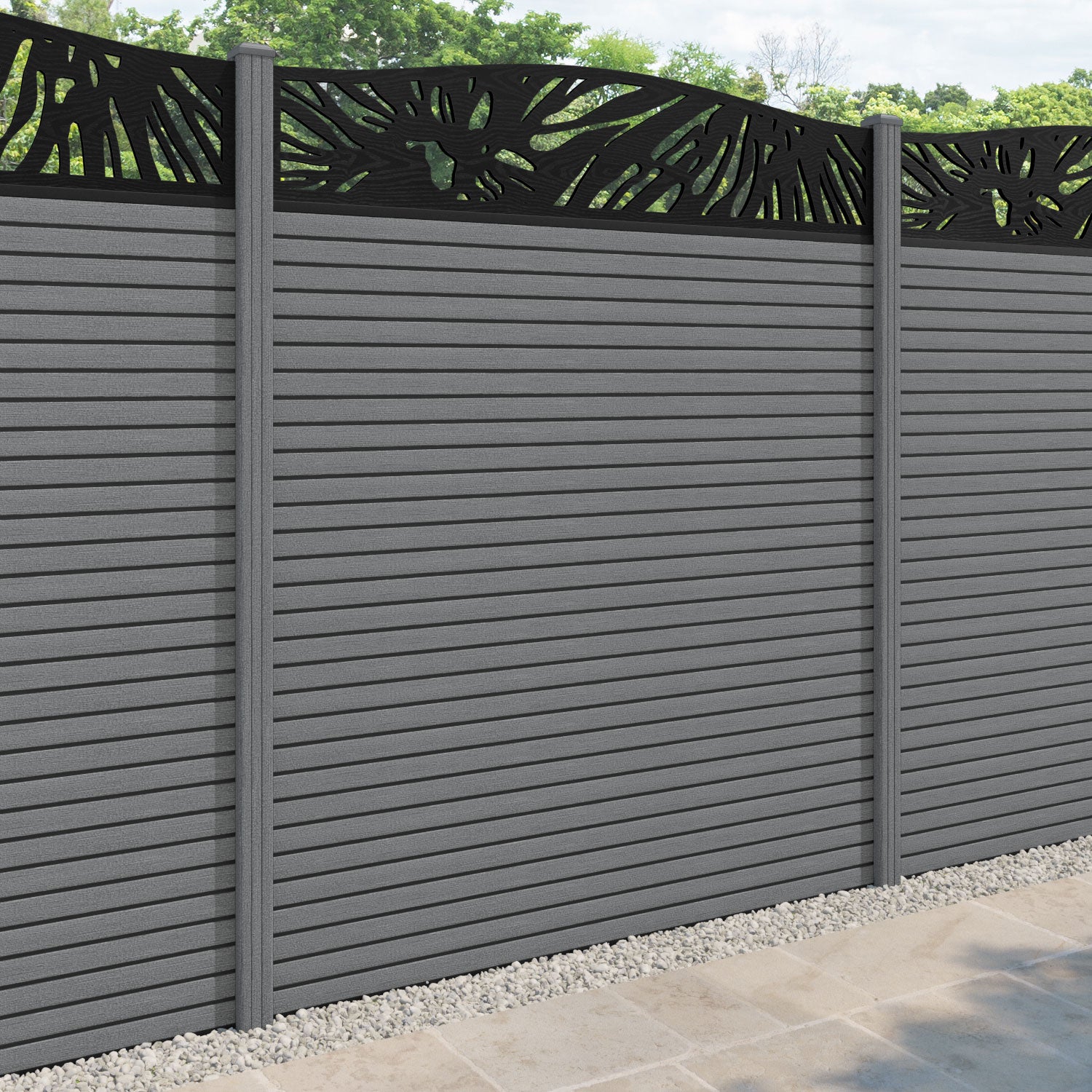 Hudson Poppy Curved Top Fence Panel - Mid Grey - with our composite posts