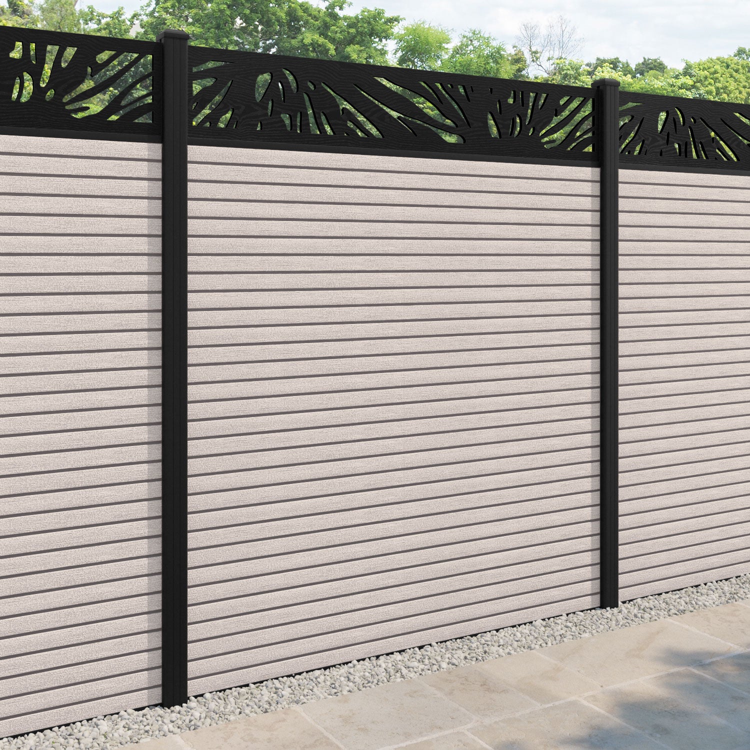 Hudson Poppy Fence Panel - Mid Stone - with our aluminium posts