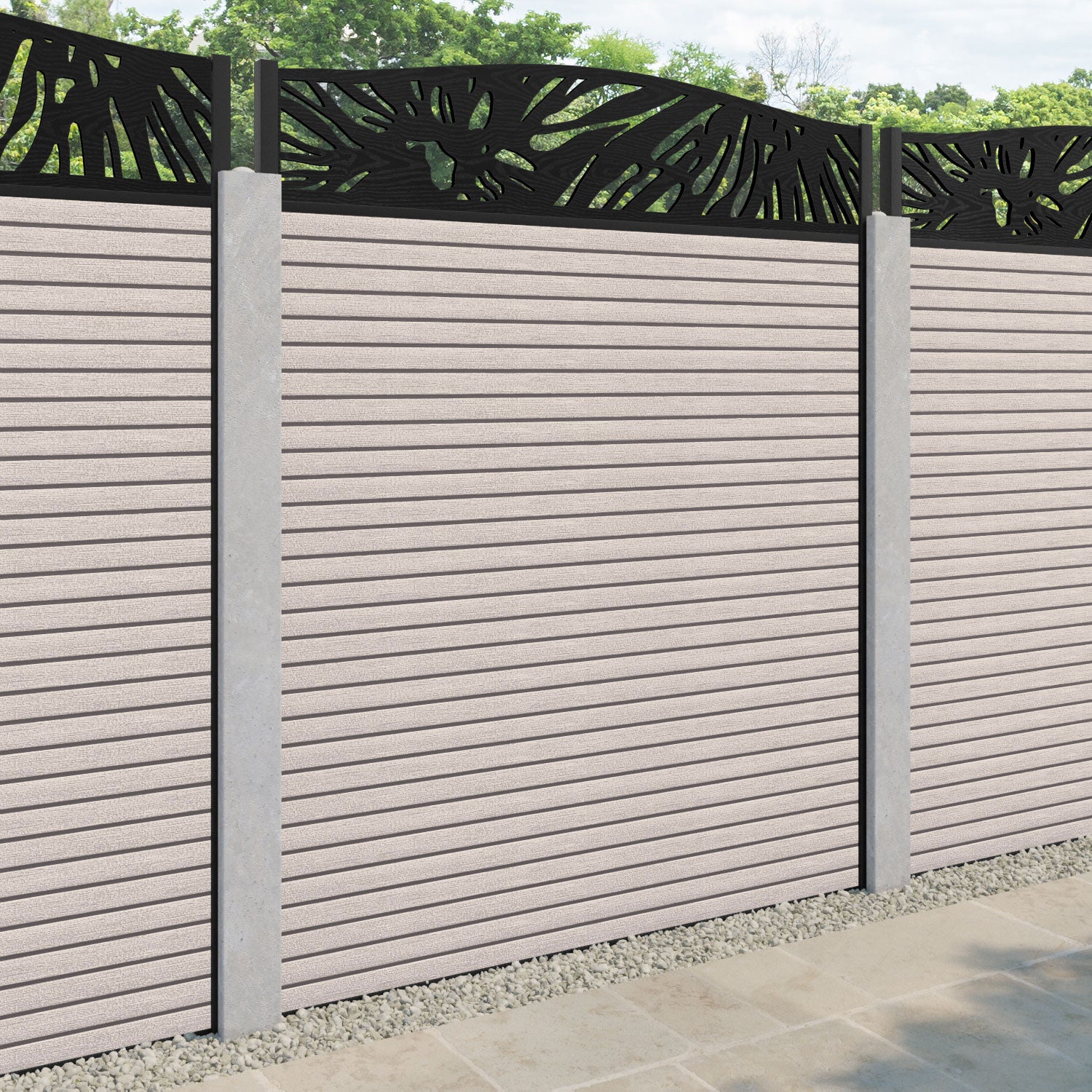 Hudson Poppy Curved Top Fence Panel - Mid Stone - for existing concrete posts