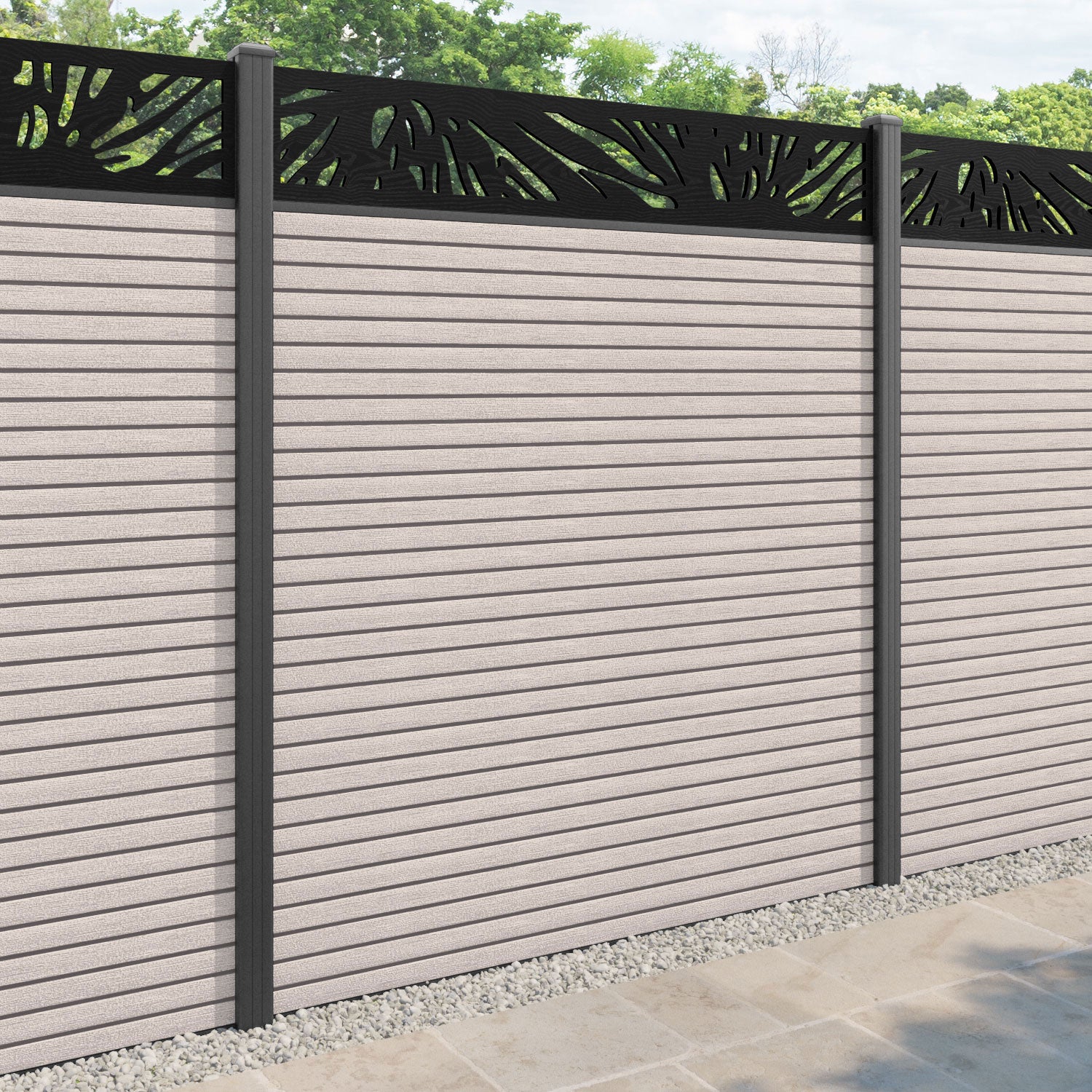 Hudson Poppy Fence Panel - Mid Stone - with our aluminium posts