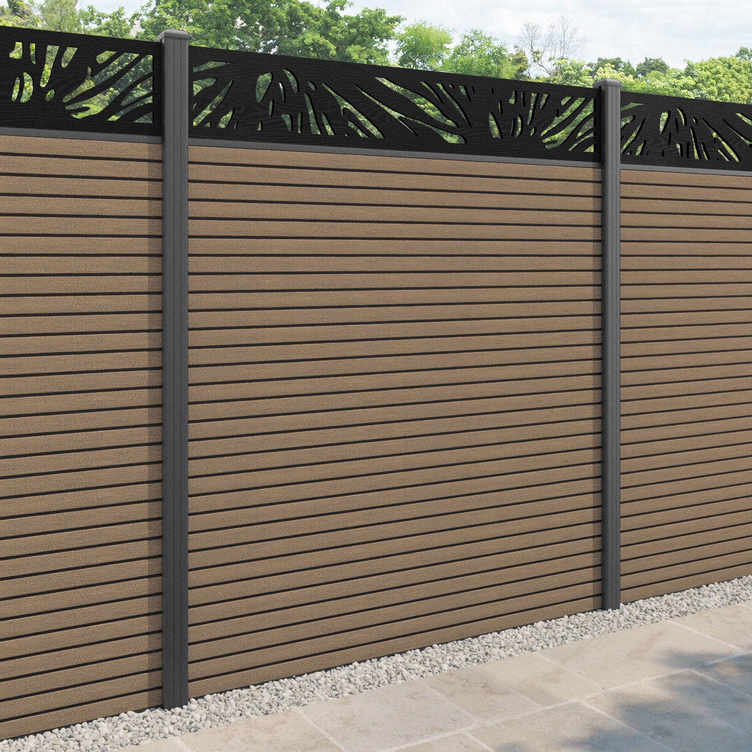 Hudson Poppy Fence Panel - Teak - with our aluminium posts