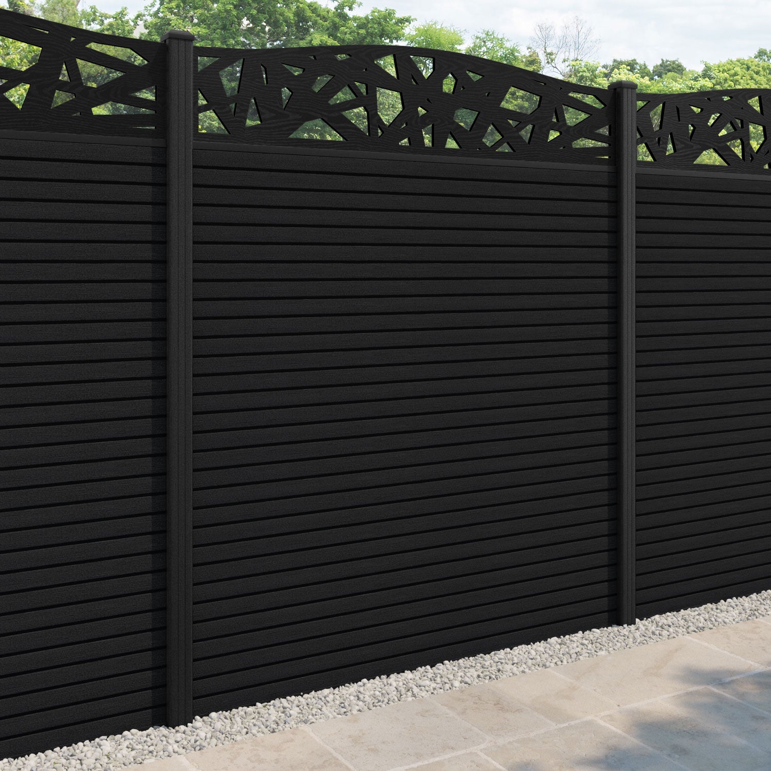 Hudson Prism Curved Top Fence Panel - Black - with our composite posts