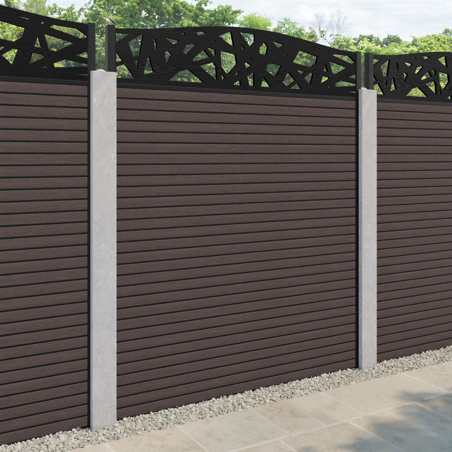 Hudson Prism Curved Top Fence Panel - Mid Brown - for existing concrete posts