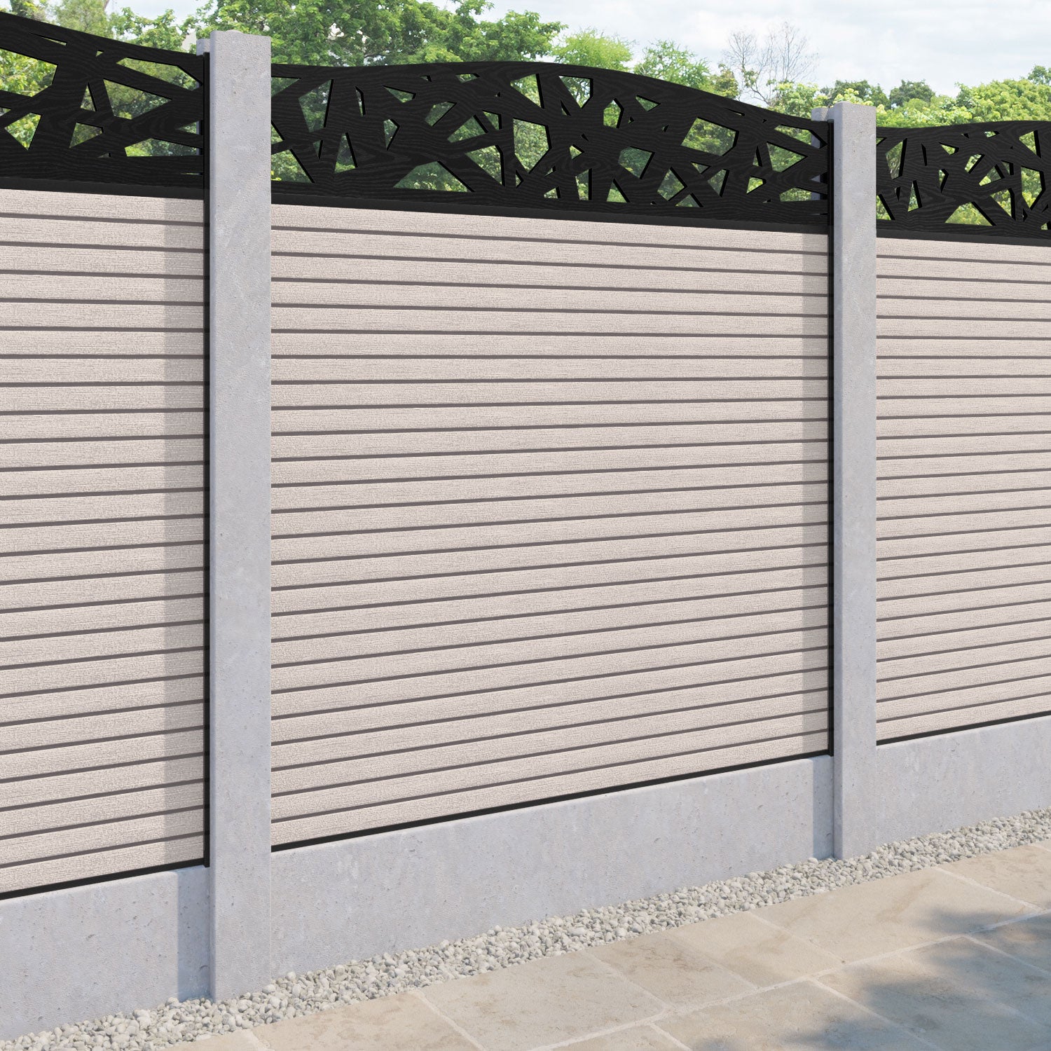 Hudson Prism Curved Top Fence Panel - Mid Stone - for existing concrete posts