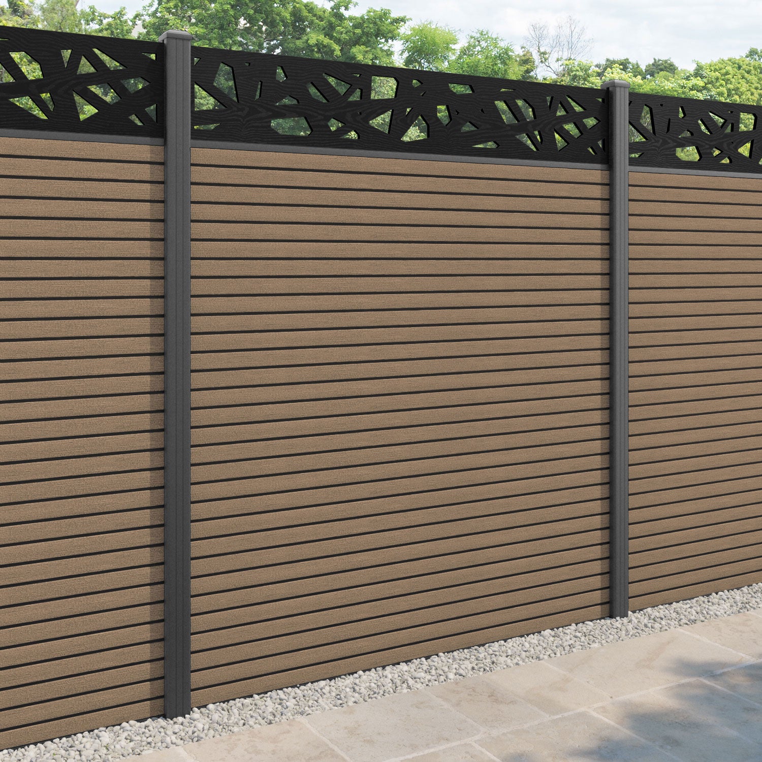 Hudson Prism Fence Panel - Teak - with our aluminium posts