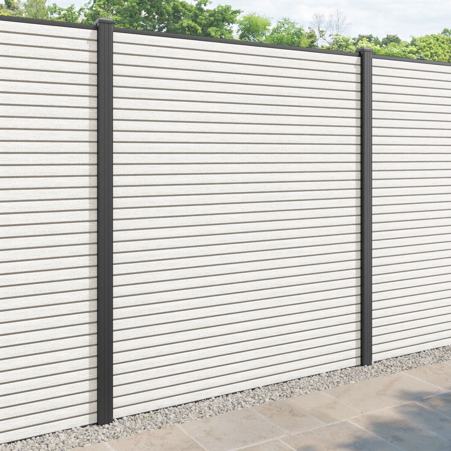 Hudson Fence Panel - Light stone - with our aluminium posts