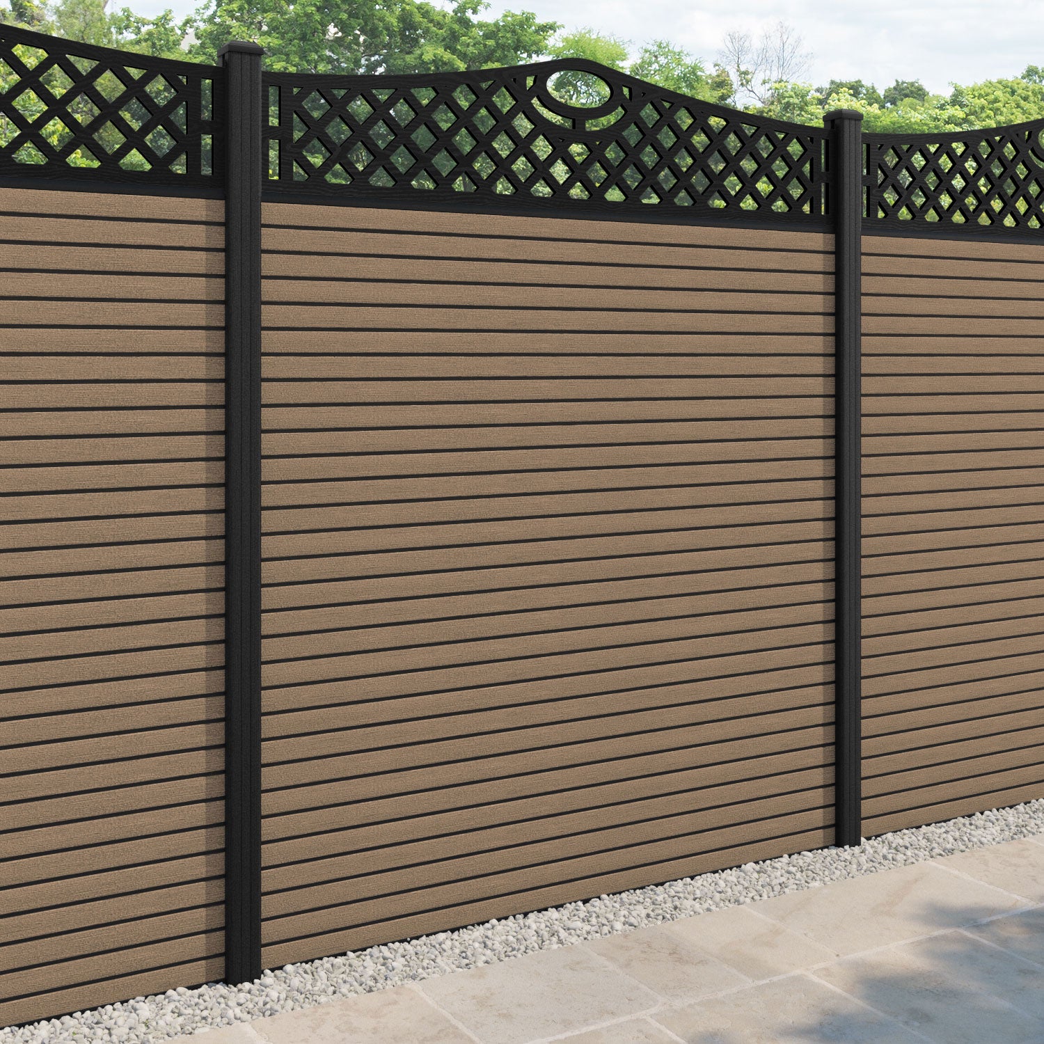 Hudson Oxford Curved Top Fence Panel - Teak - with our composite posts