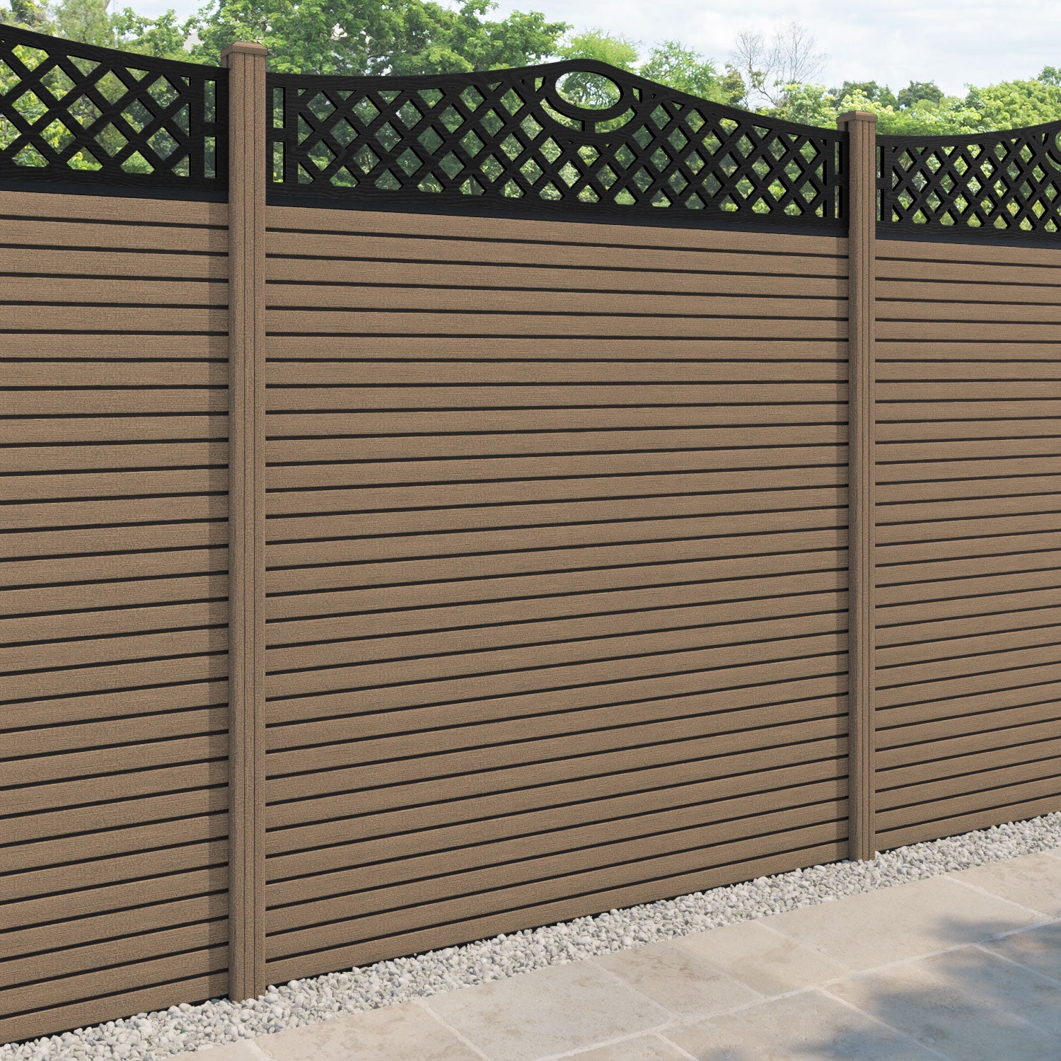 Hudson Oxford Curved Top Fence Panel - Teak - with our composite posts