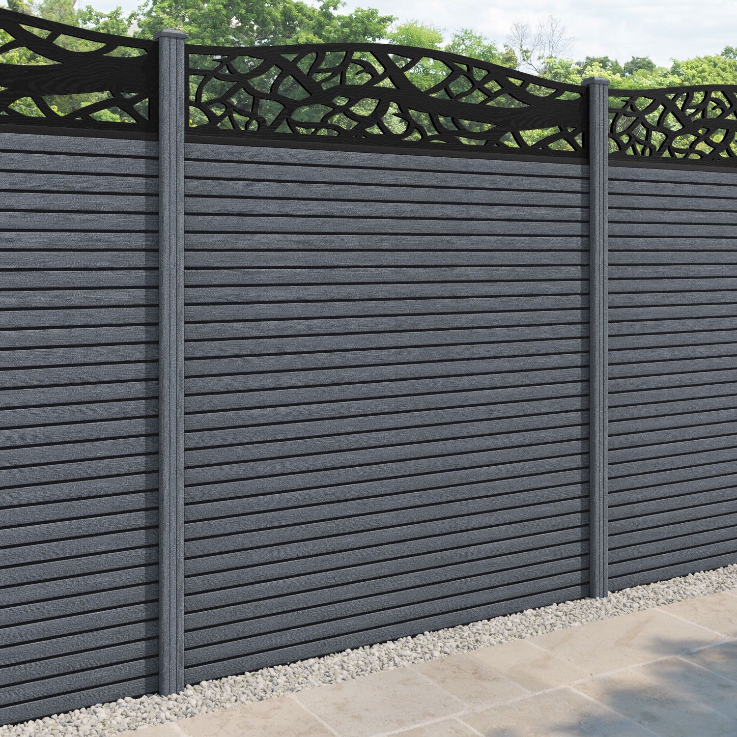 Hudson Twilight Curved Top Fence Panel - Anthracite - with our composite posts