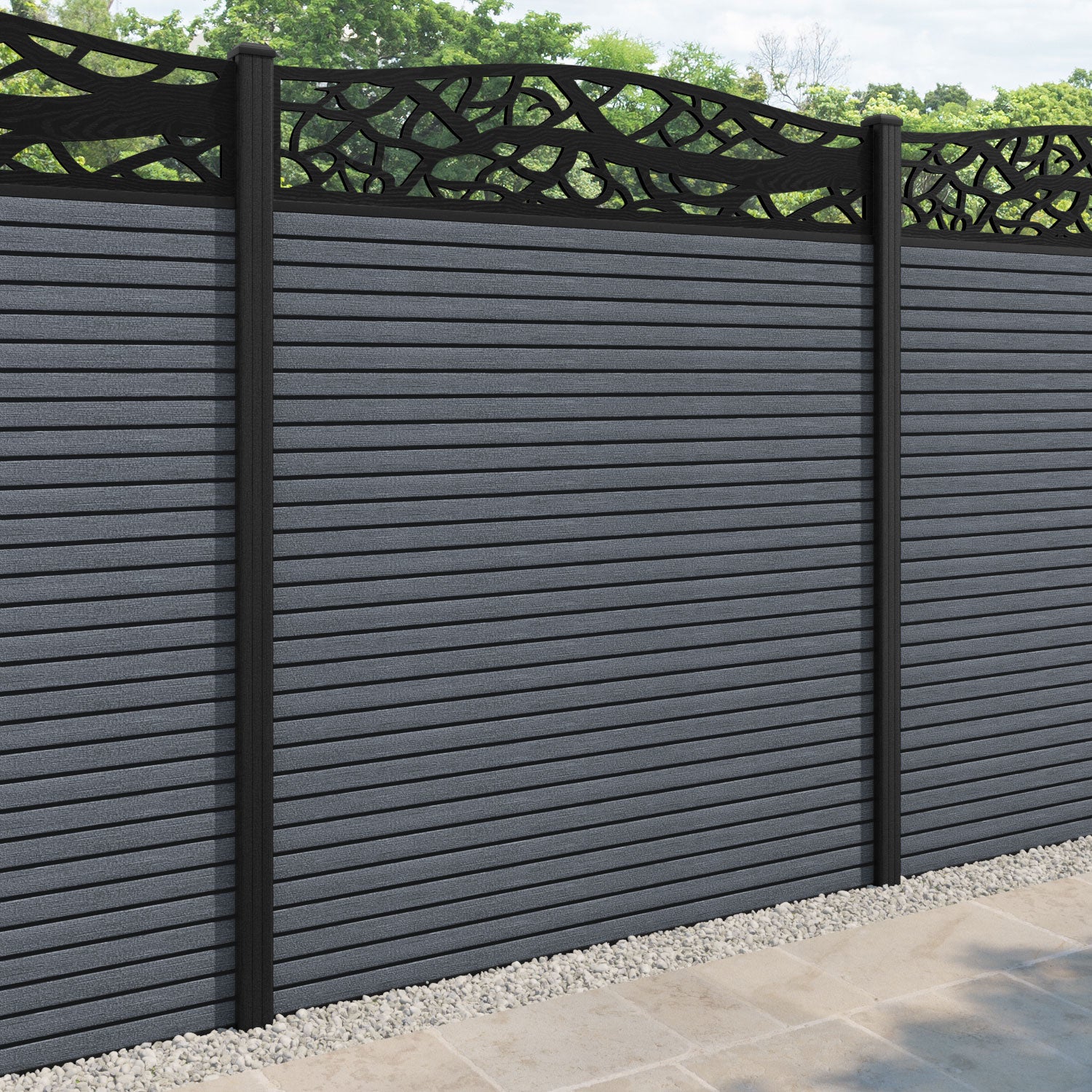 Hudson Twilight Curved Top Fence Panel - Anthracite - with our composite posts