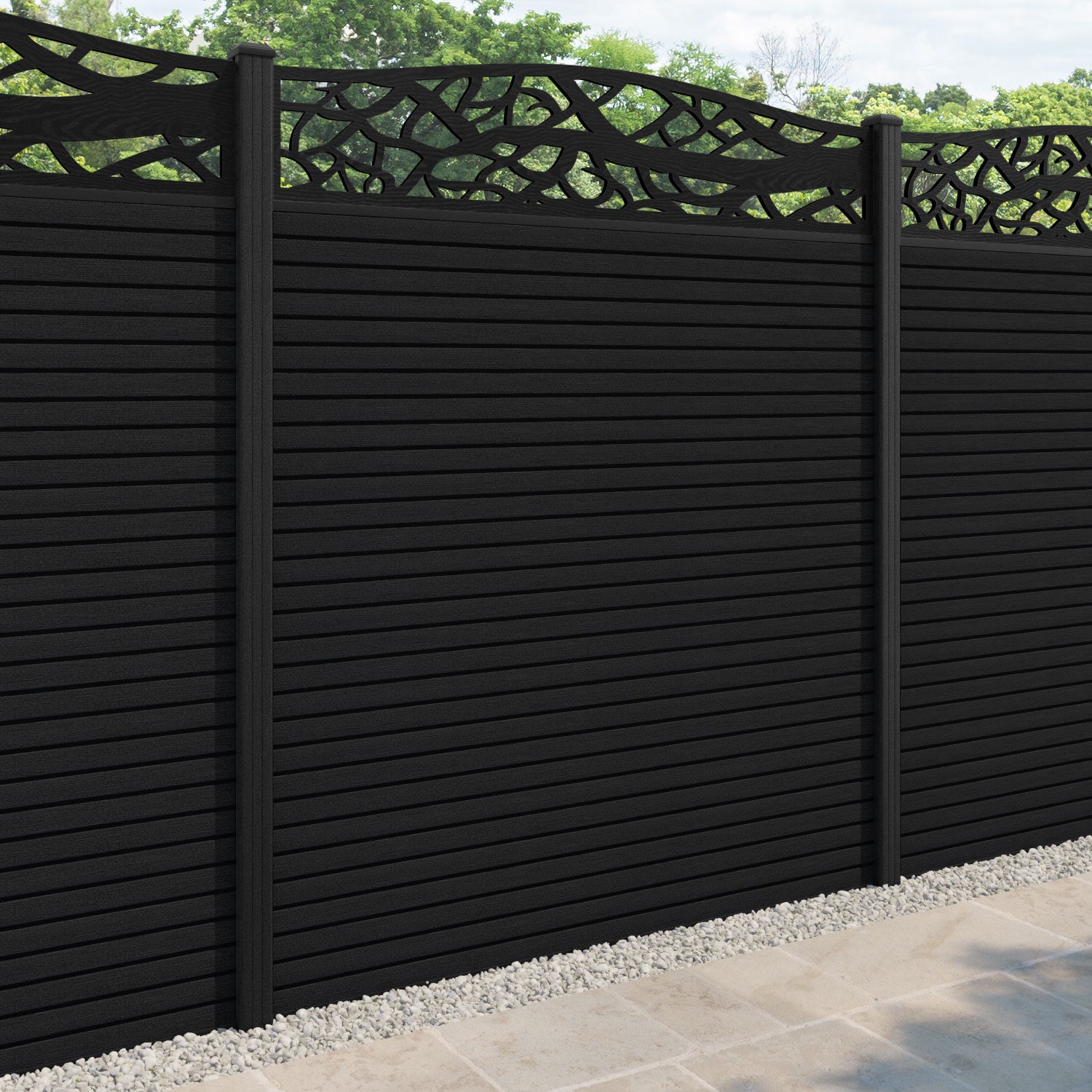 Hudson Twilight Curved Top Fence Panel - Black - with our composite posts