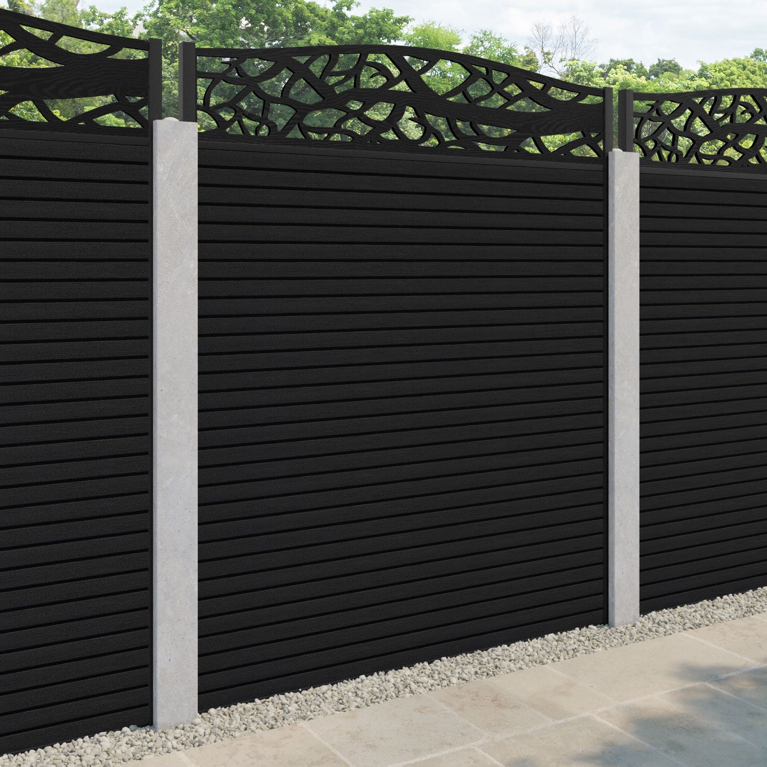 Hudson Twilight Curved Top Fence Panel - Black - for existing concrete posts
