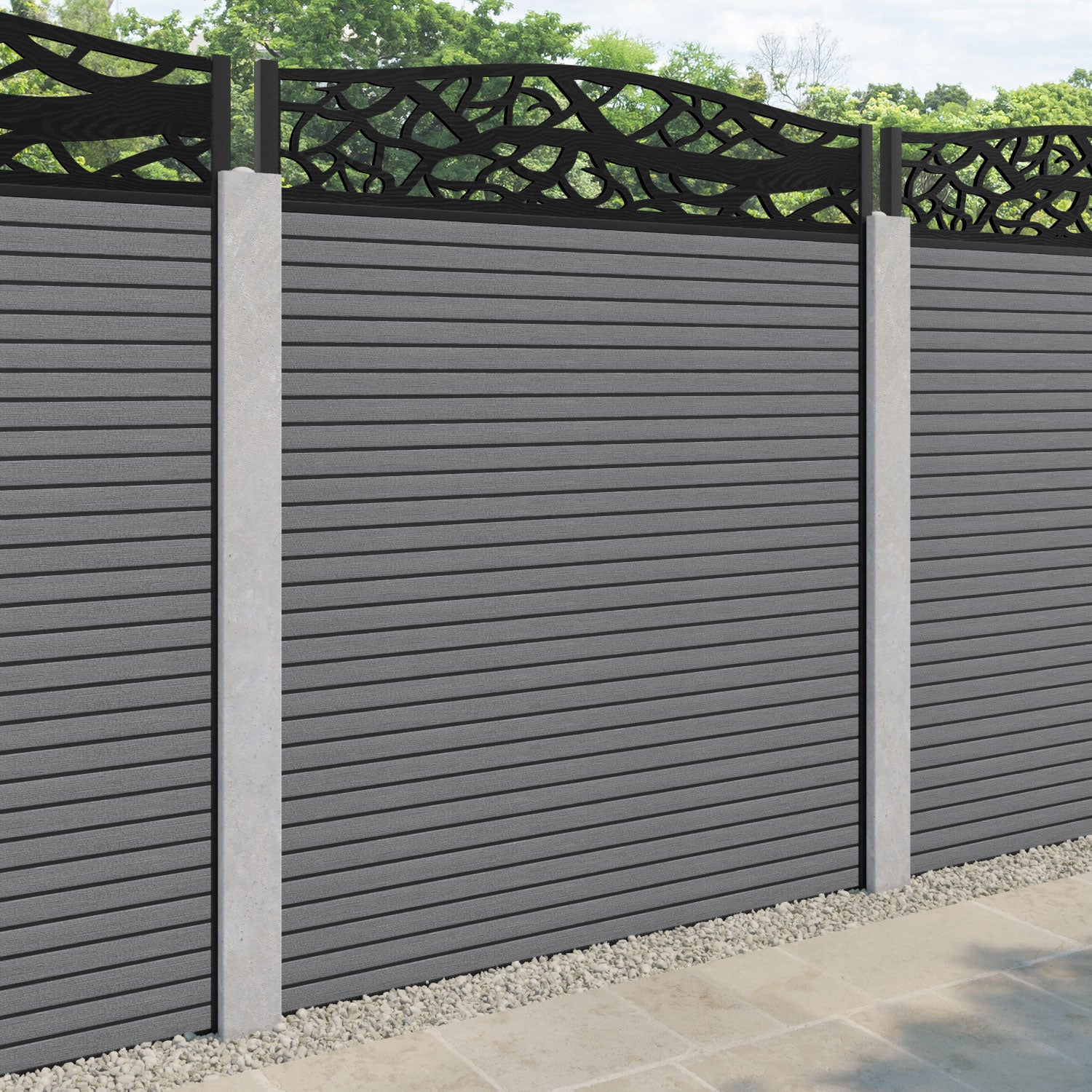 Hudson Twilight Curved Top Fence Panel - Mid Grey - for existing concrete posts