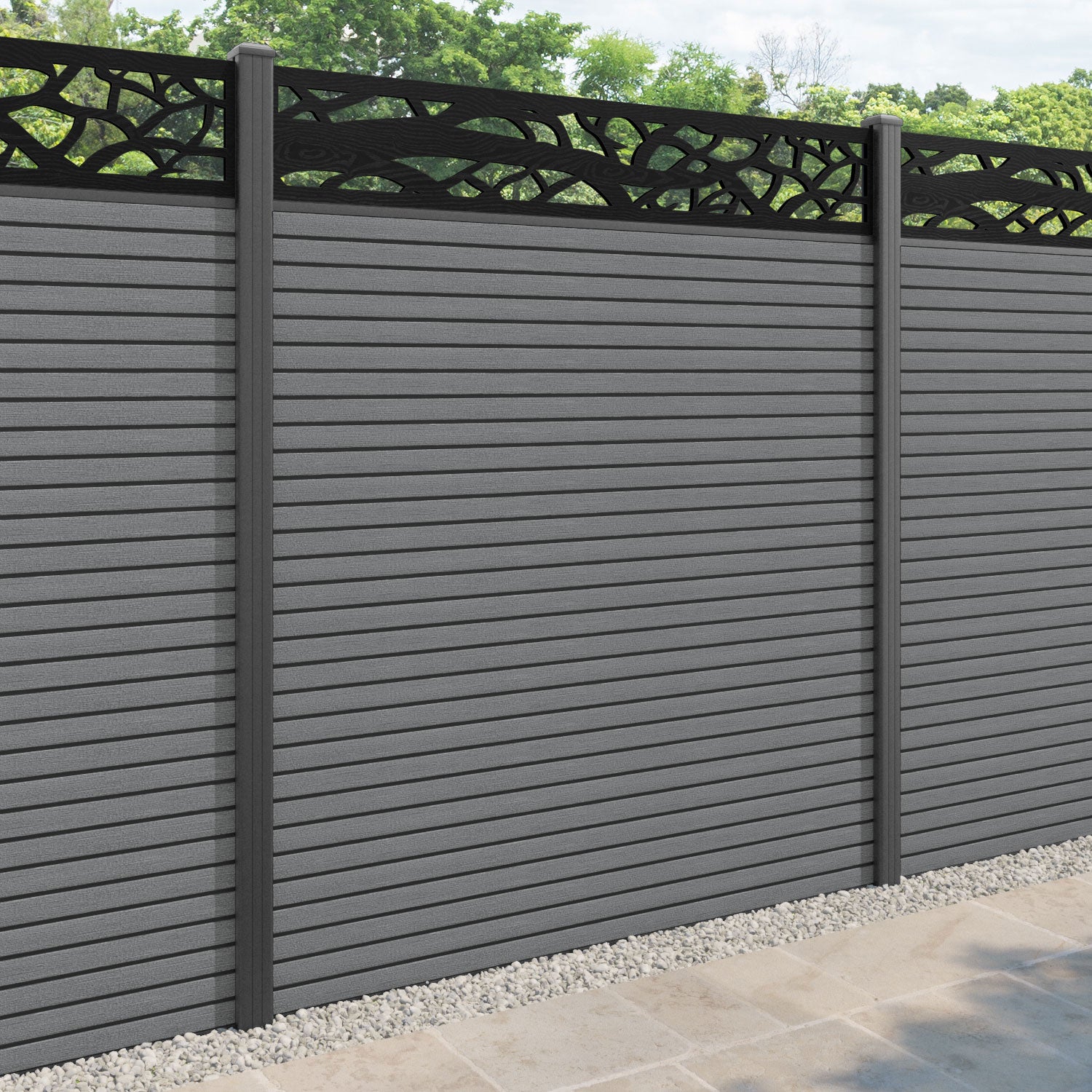 Hudson Twilight Fence Panel - Mid Grey - with our aluminium posts