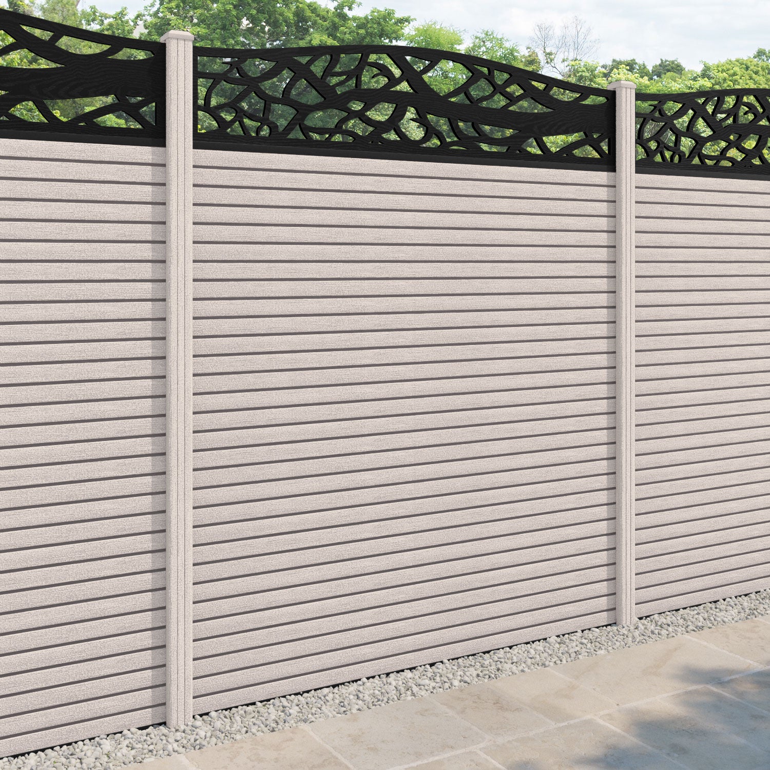Hudson Twilight Curved Top Fence Panel - Mid Stone - with our composite posts