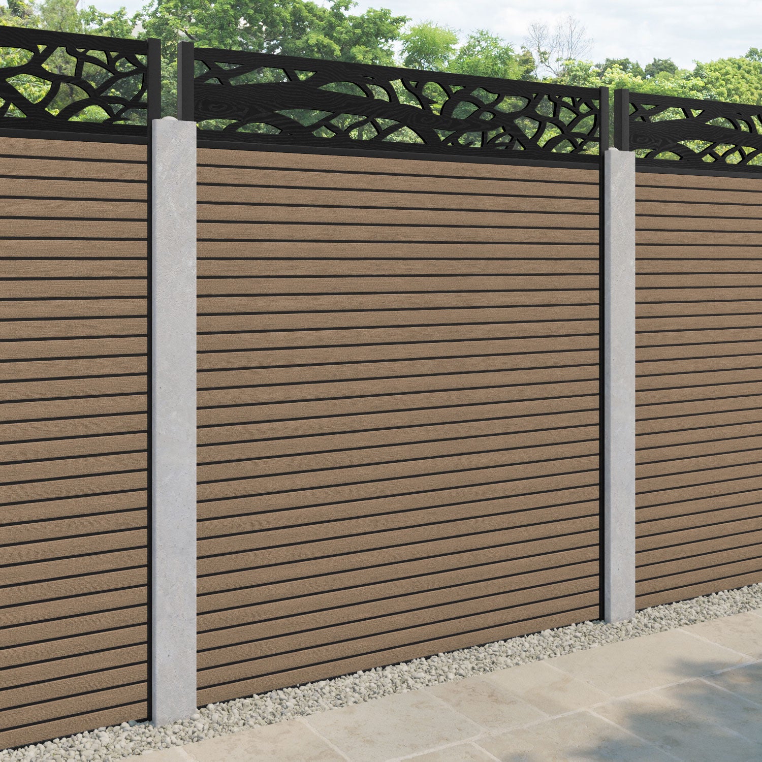 Hudson Twilight Fence Panel - Teak - for existing concrete posts