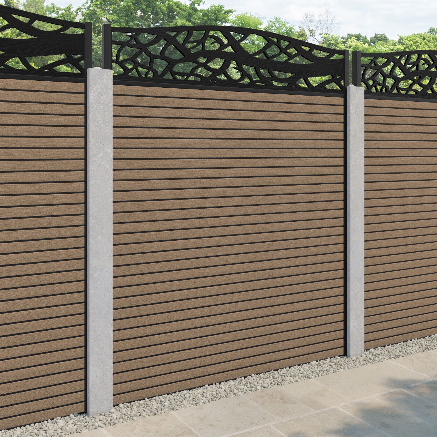 Hudson Twilight Curved Top Fence Panel - Teak - for existing concrete posts