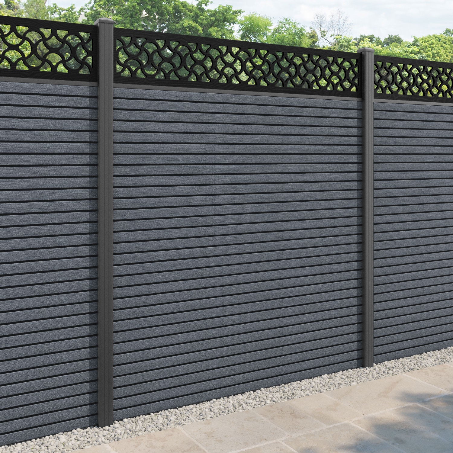 Hudson Vida Fence Panel - Anthracite - with our aluminium posts