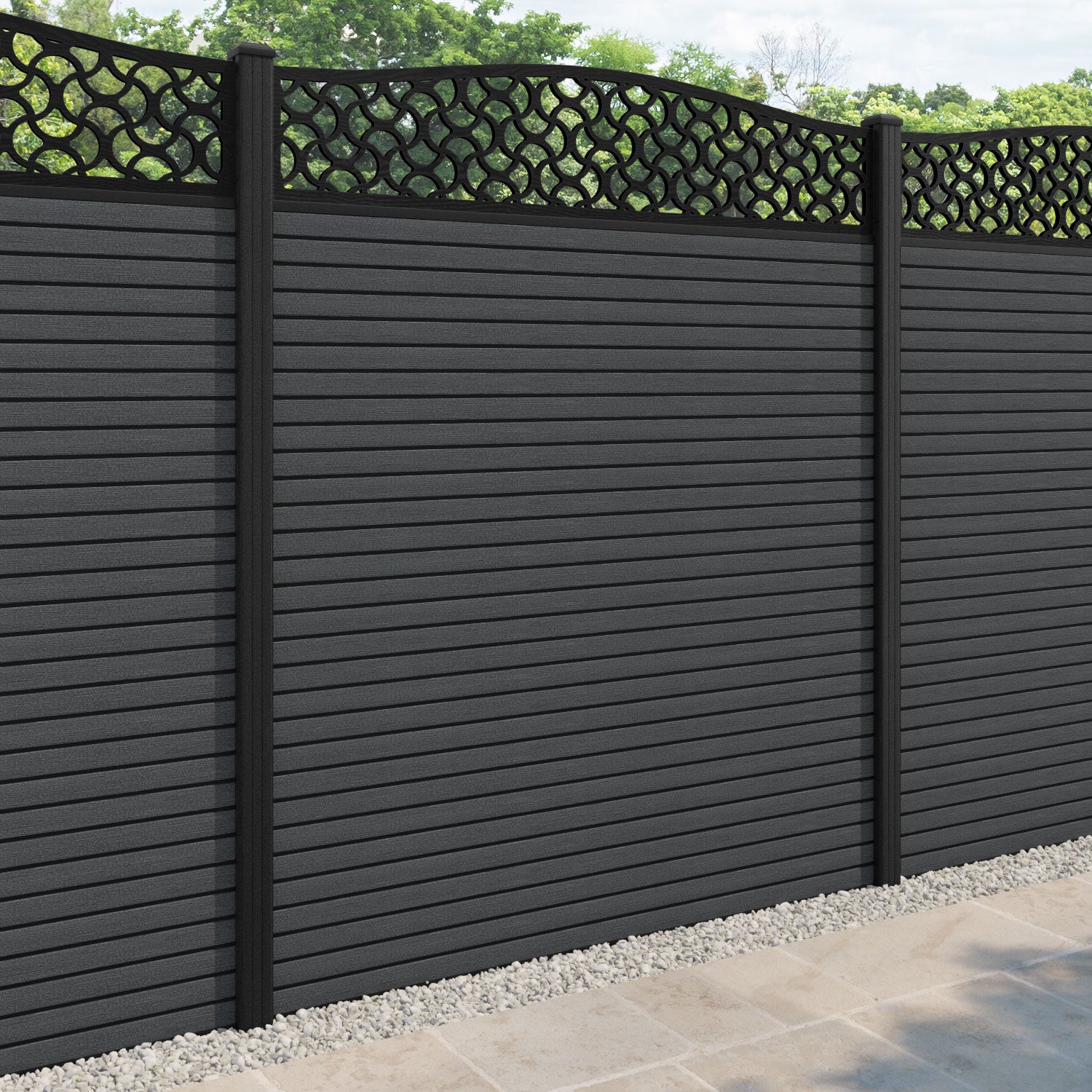 Hudson Vida Curved Top Fence Panel - Dark Grey - with our composite posts