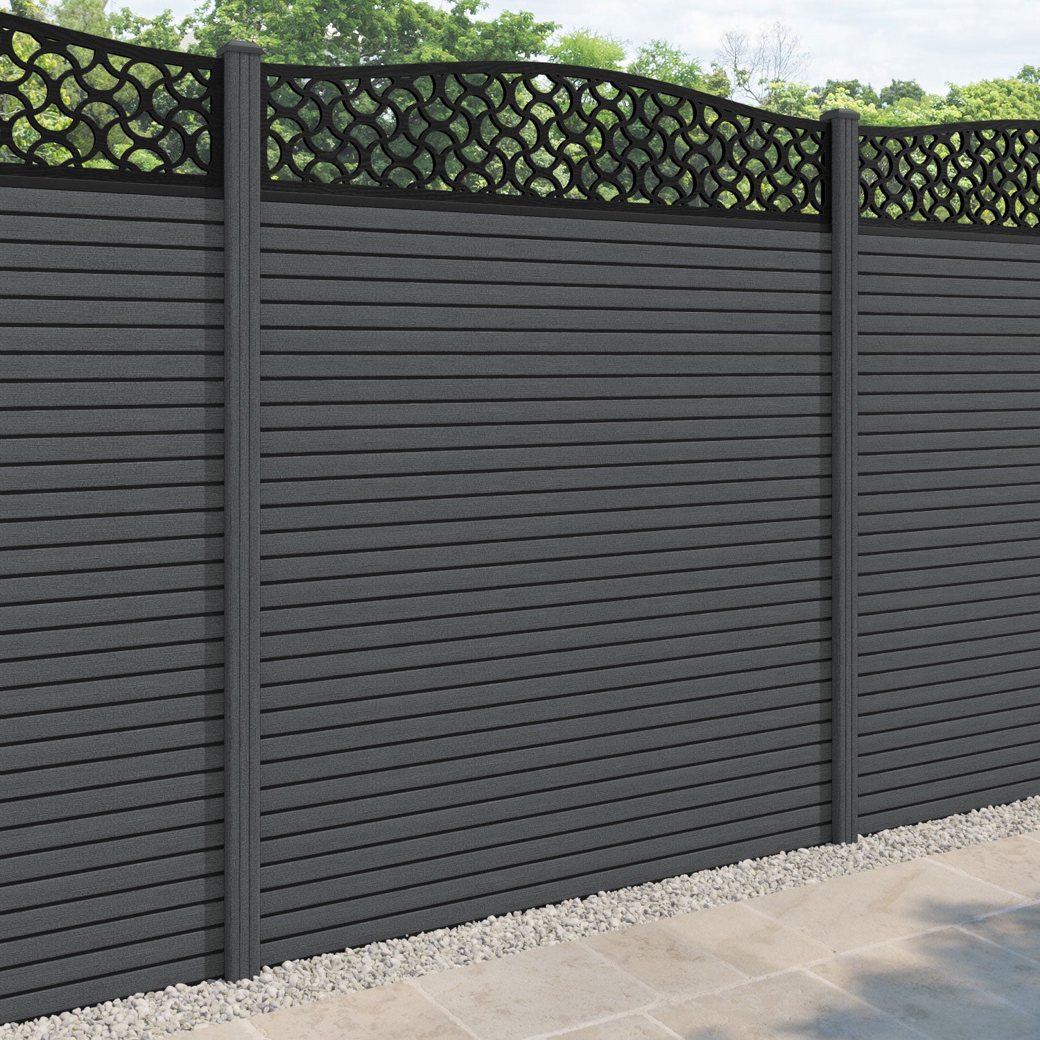 Hudson Vida Curved Top Fence Panel - Dark Grey - with our composite posts