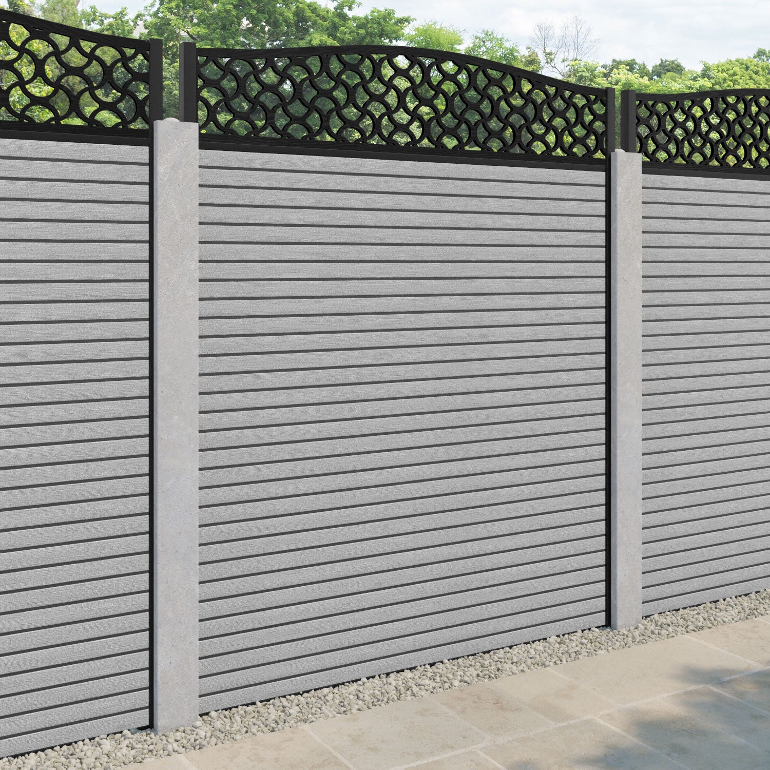 Hudson Vida Curved Top Fence Panel - Light Grey - for existing concrete posts