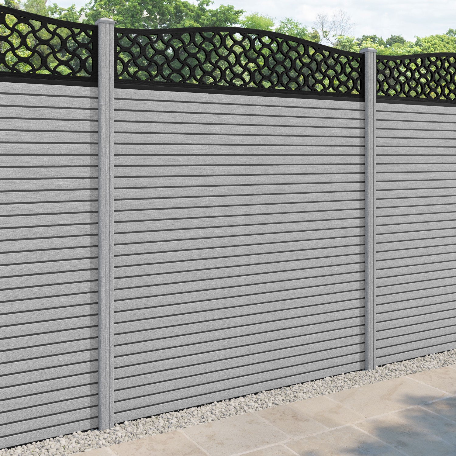 Hudson Vida Curved Top Fence Panel - Light Grey - with our composite posts