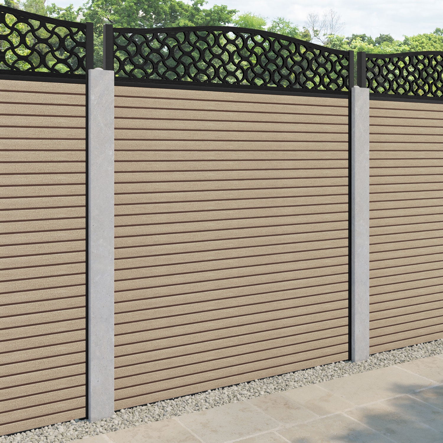 Hudson Vida Curved Top Fence Panel - Light Oak - for existing concrete posts