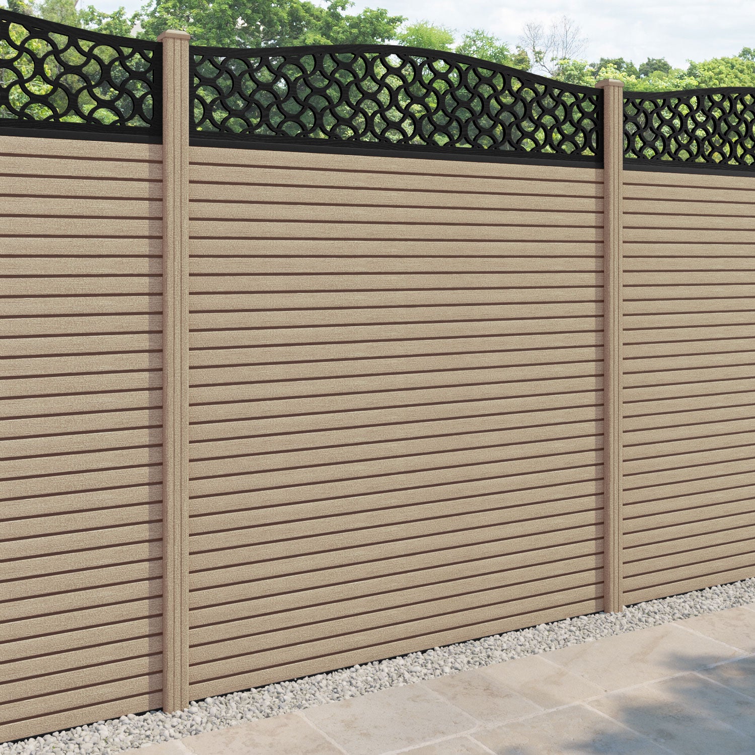 Hudson Vida Curved Top Fence Panel - Light Oak - with our composite posts