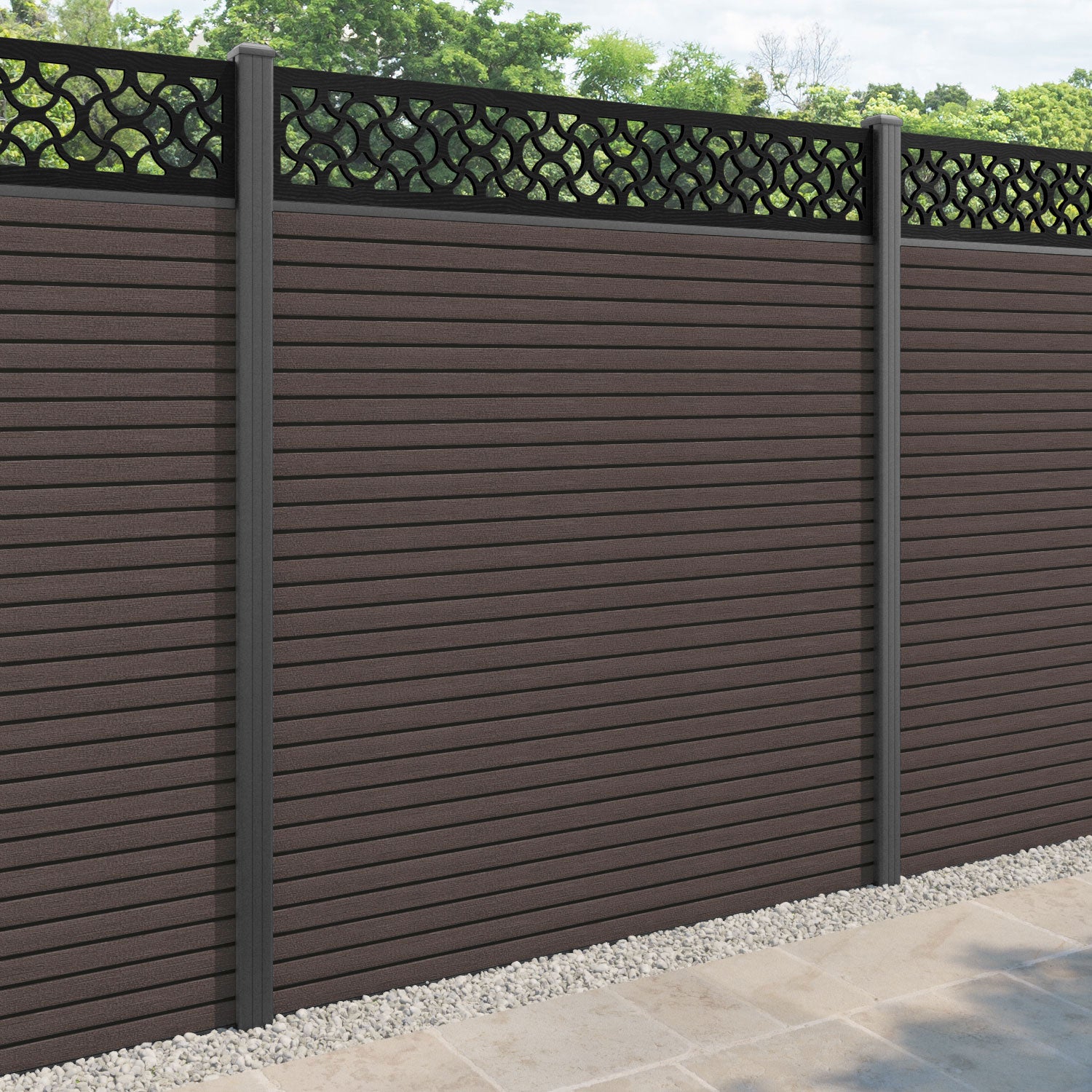 Hudson Vida Fence Panel - Mid Brown - with our aluminium posts