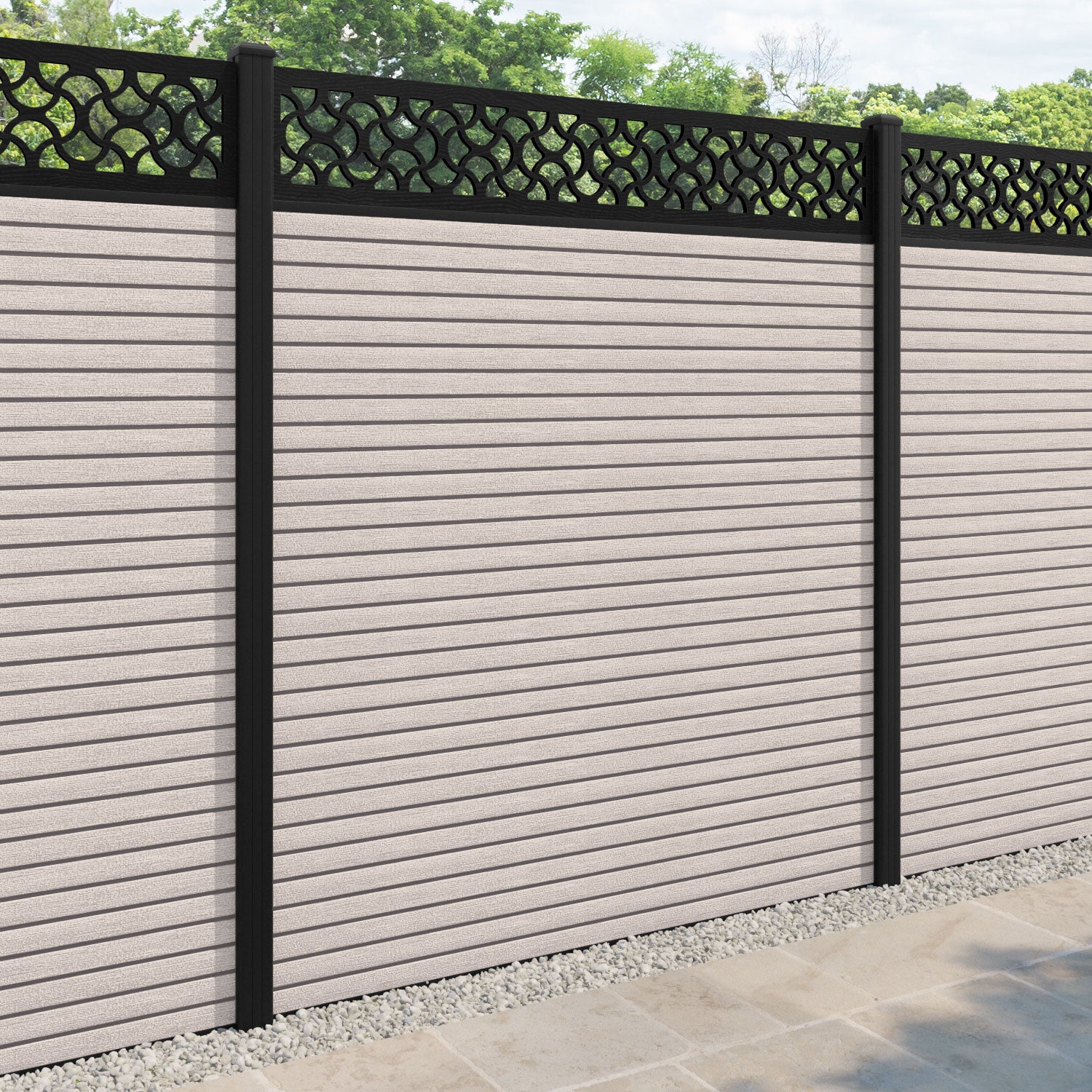 Hudson Vida Fence Panel - Mid Stone - with our aluminium posts