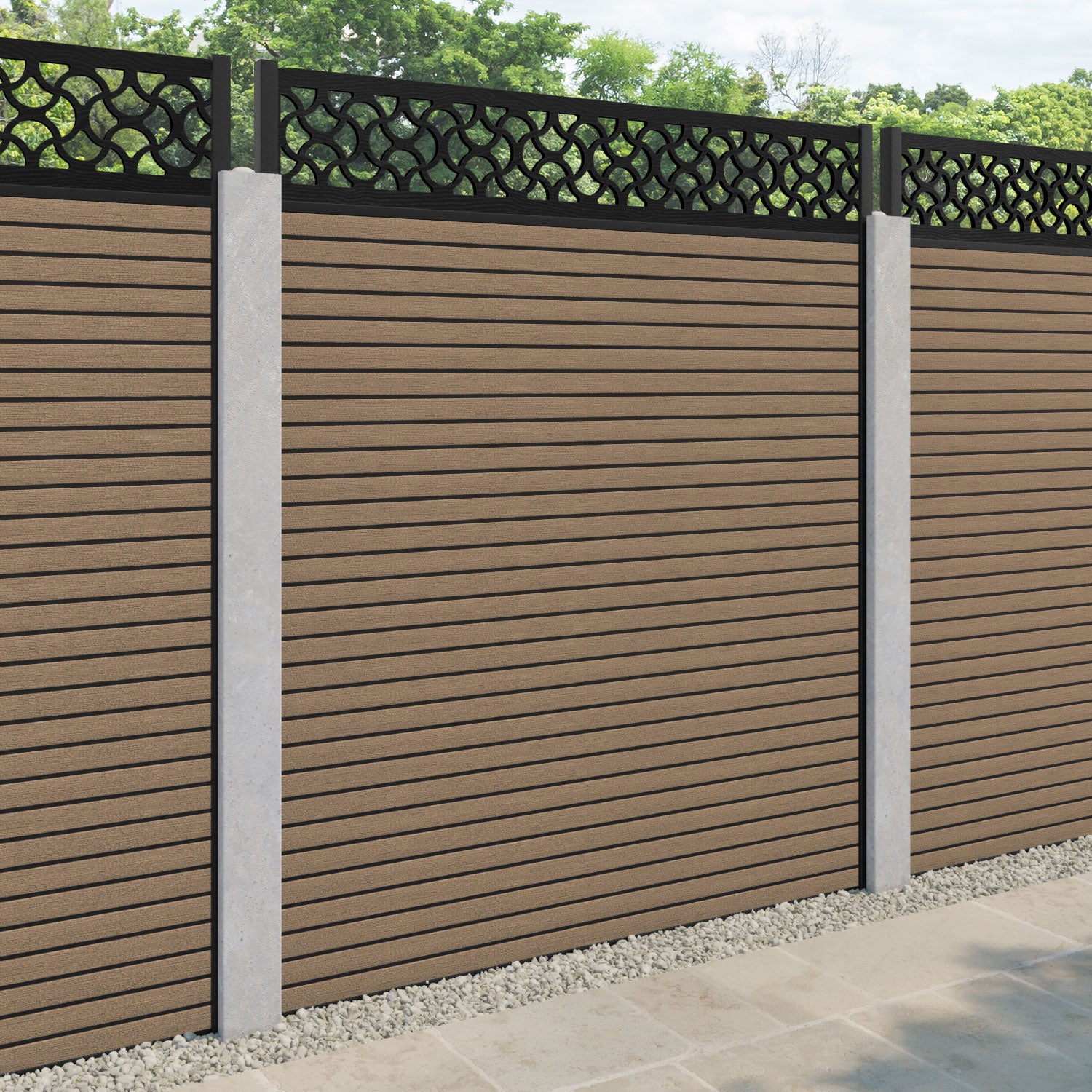 Hudson Vida Fence Panel - Teak - for existing concrete posts