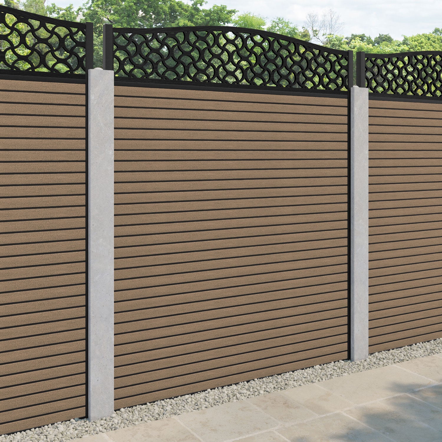 Hudson Vida Curved Top Fence Panel - Teak - for existing concrete posts