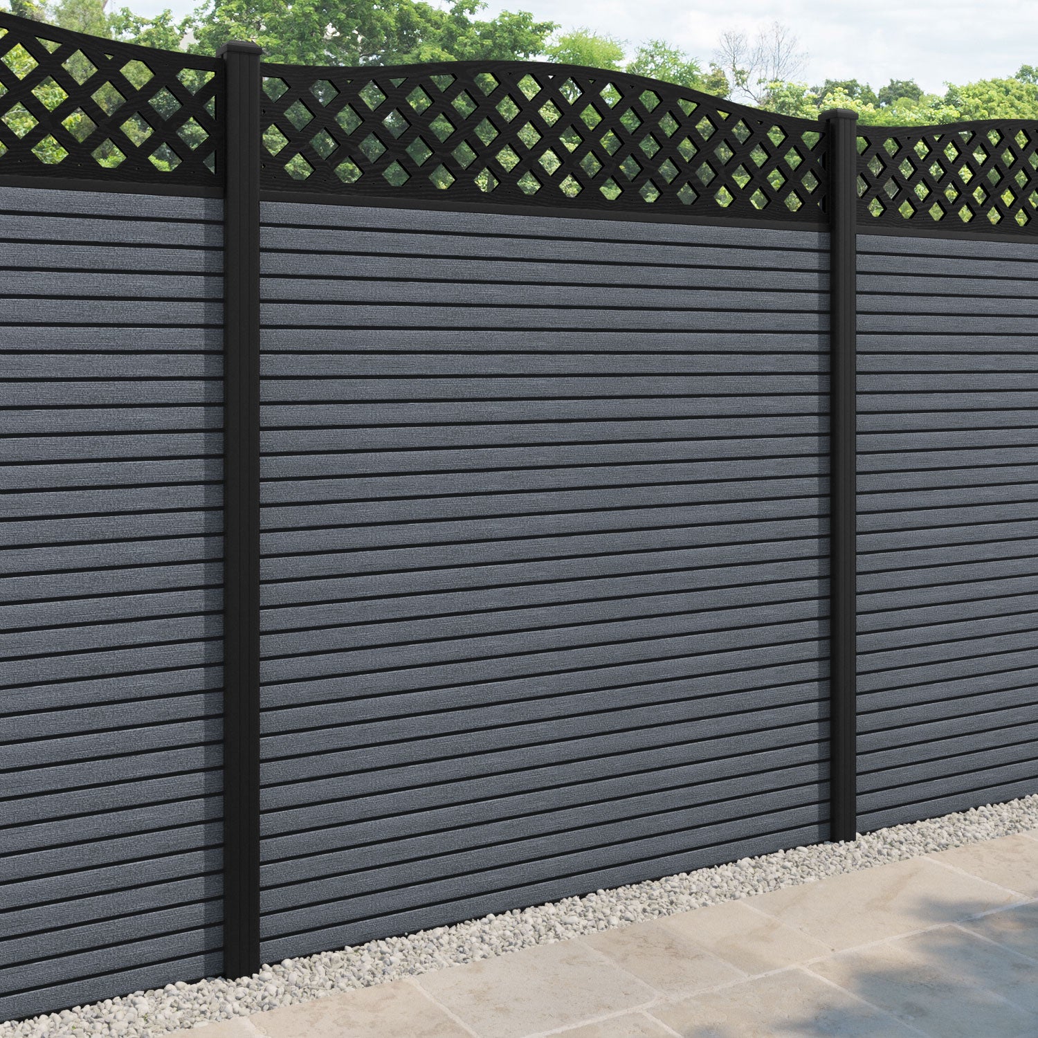 Hudson High Wave Curved Top Fence Panel - Anthracite - with our aluminium posts