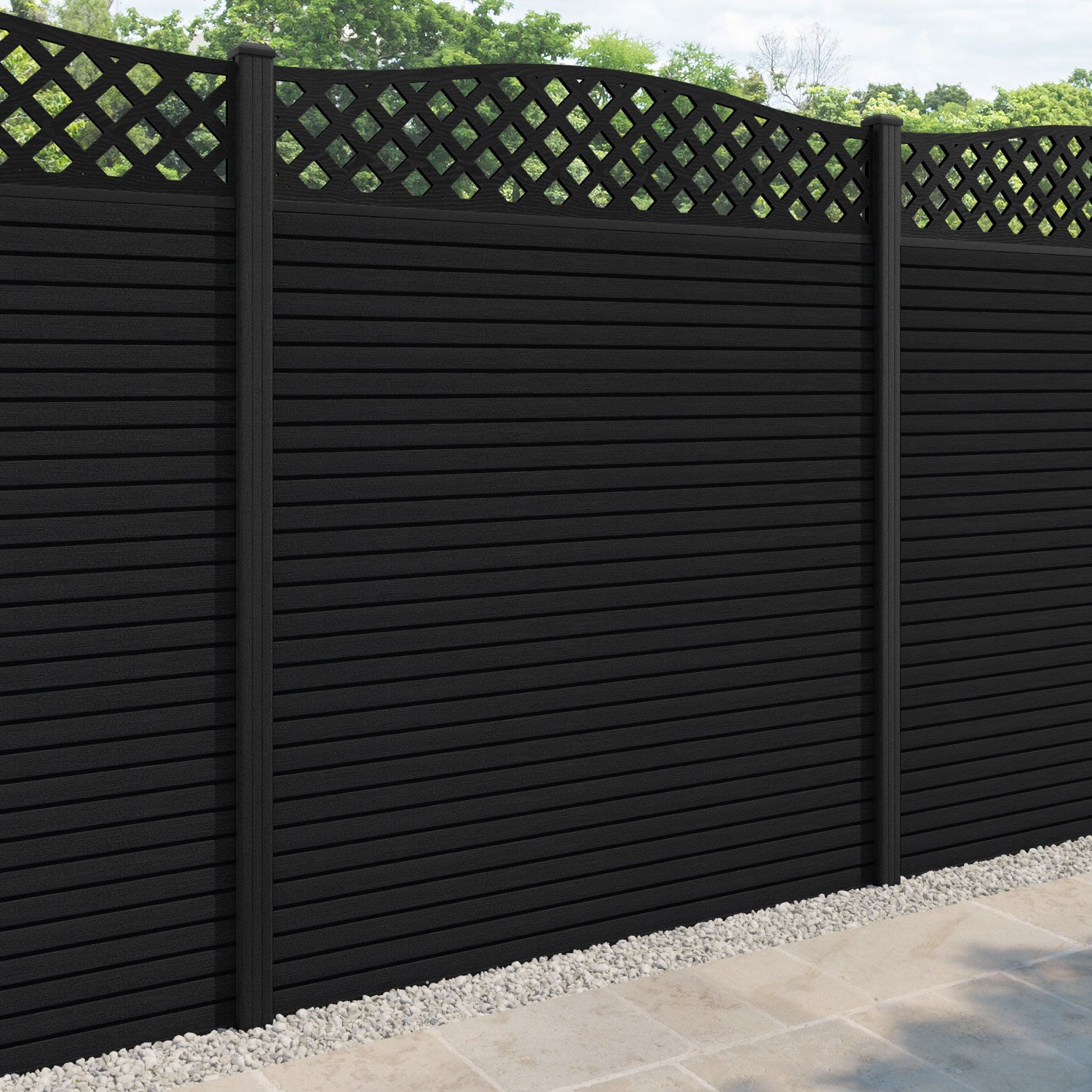 Hudson High Wave Fence Panel - Black - with our composite posts