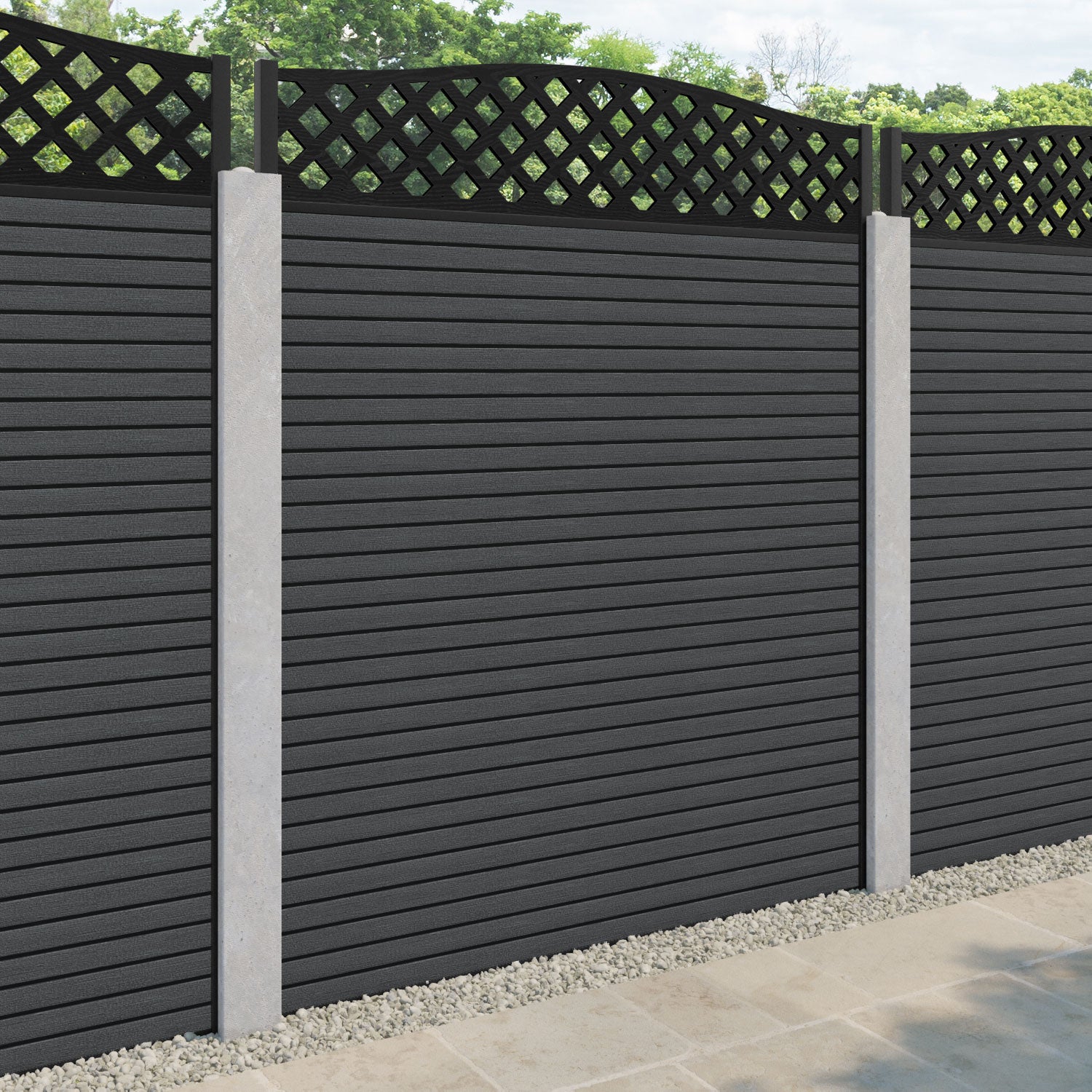 Hudson High Wave Fence Panel - Dark Grey - for existing concrete posts