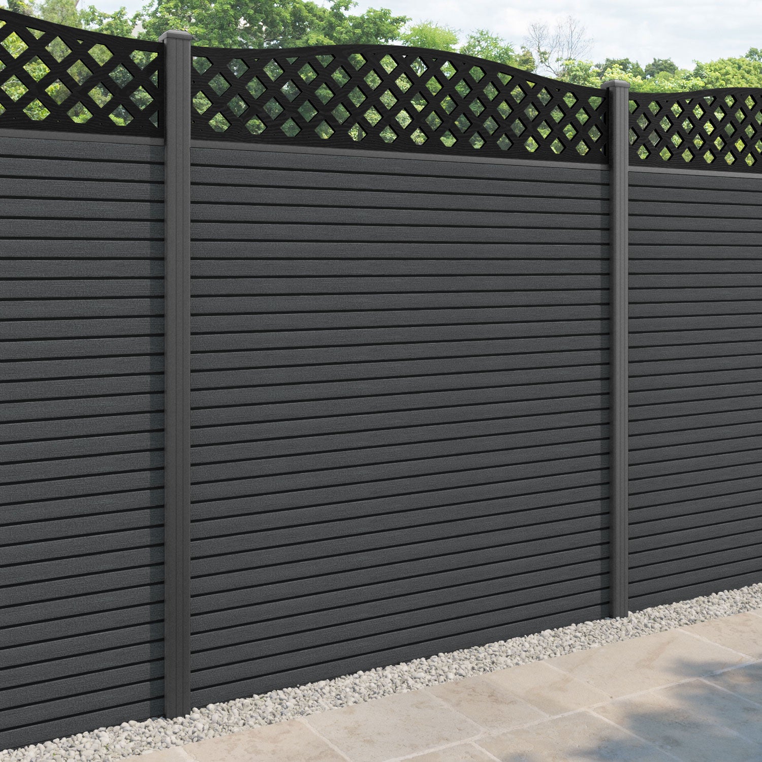 Hudson High Wave Fence Panel - Dark Grey - with our aluminium posts