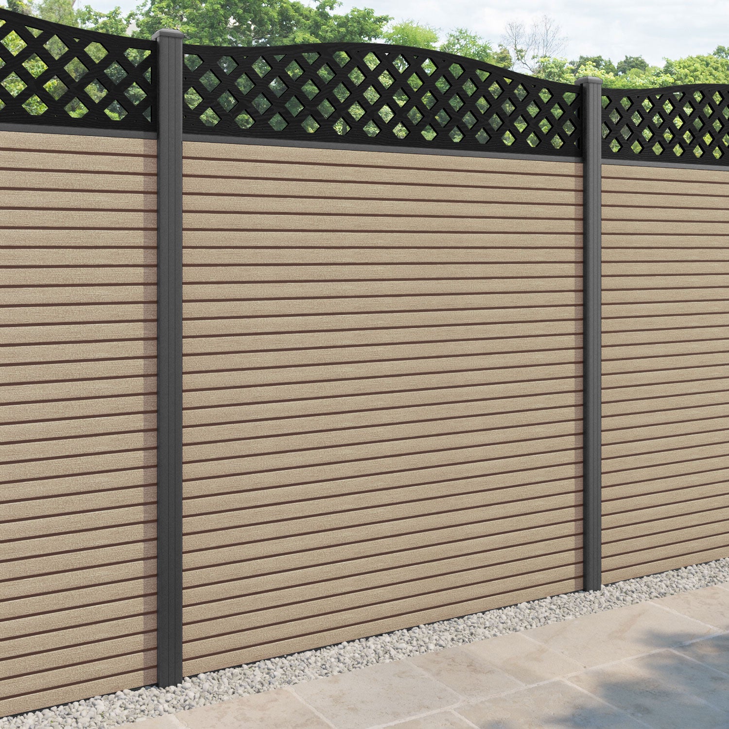 Hudson High Wave Fence Panel - Light Oak - with our aluminium posts