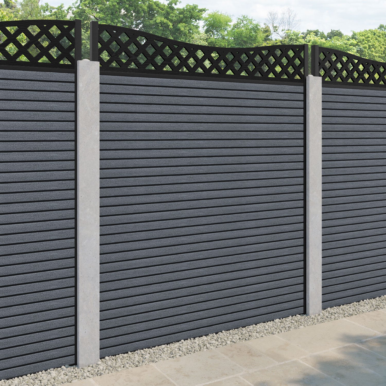 Hudson Low Wave Curved Top Fence Panel - Anthracite - for existing concrete posts