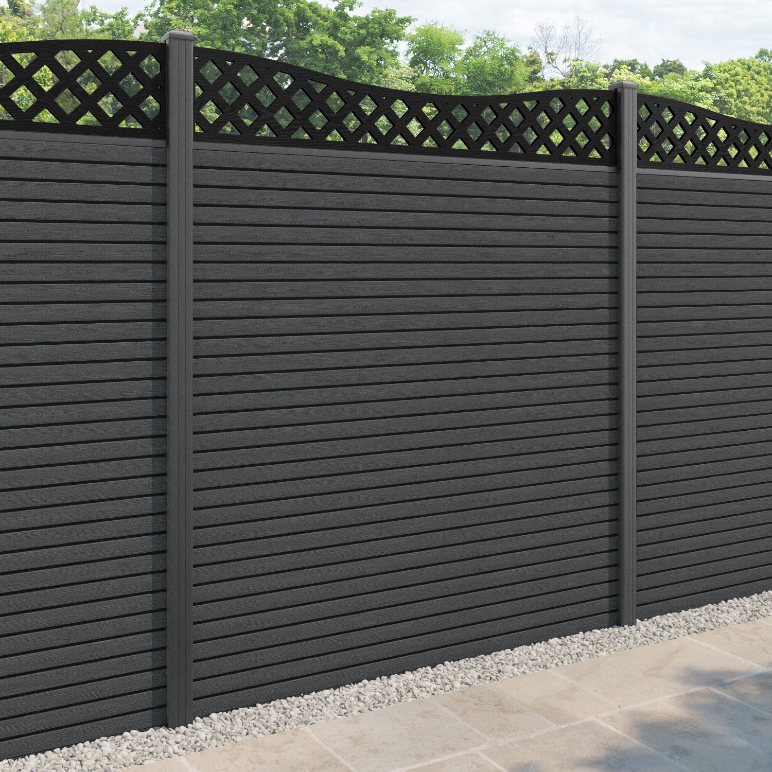 Hudson Low Wave Fence Panel - Dark Grey - with our aluminium posts