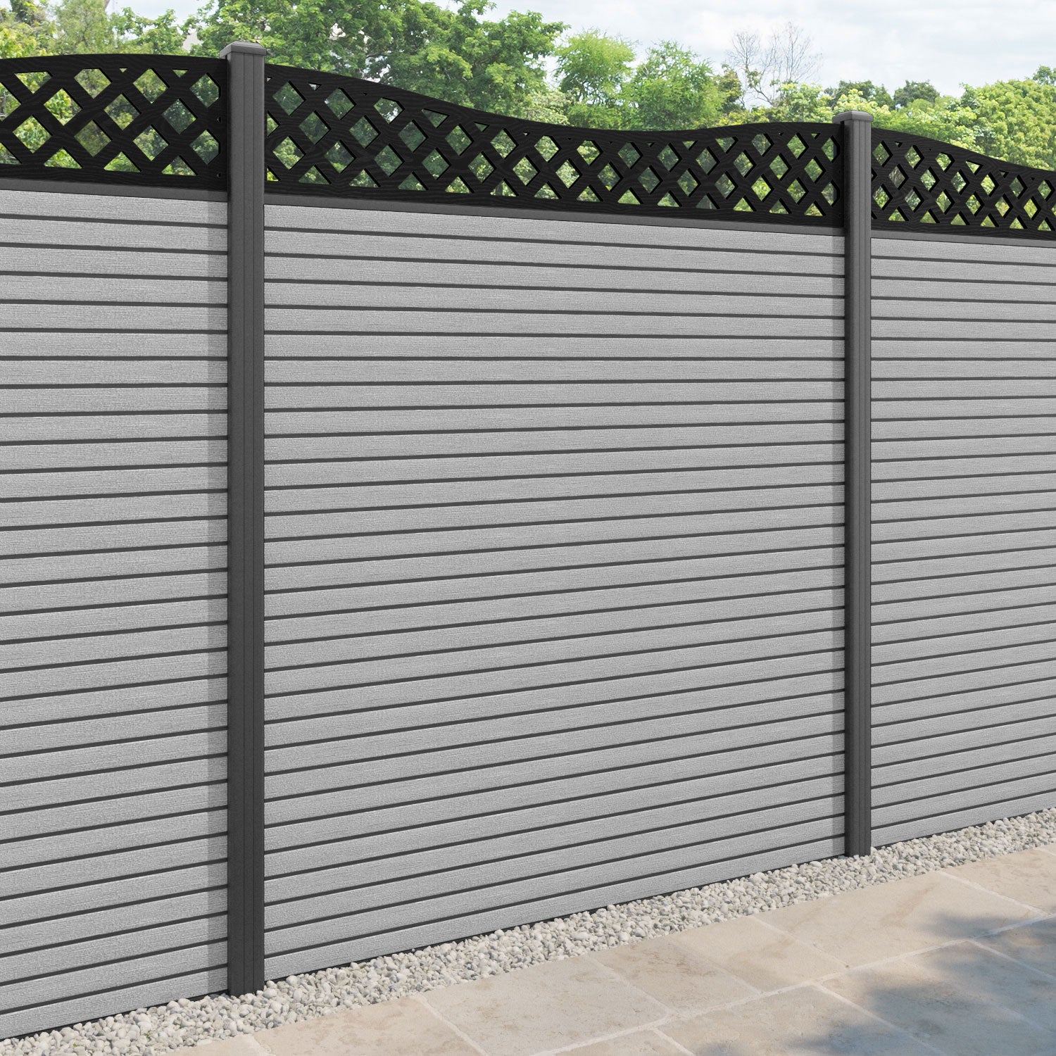 Hudson Low Wave Fence Panel - Light Grey - with our aluminium posts
