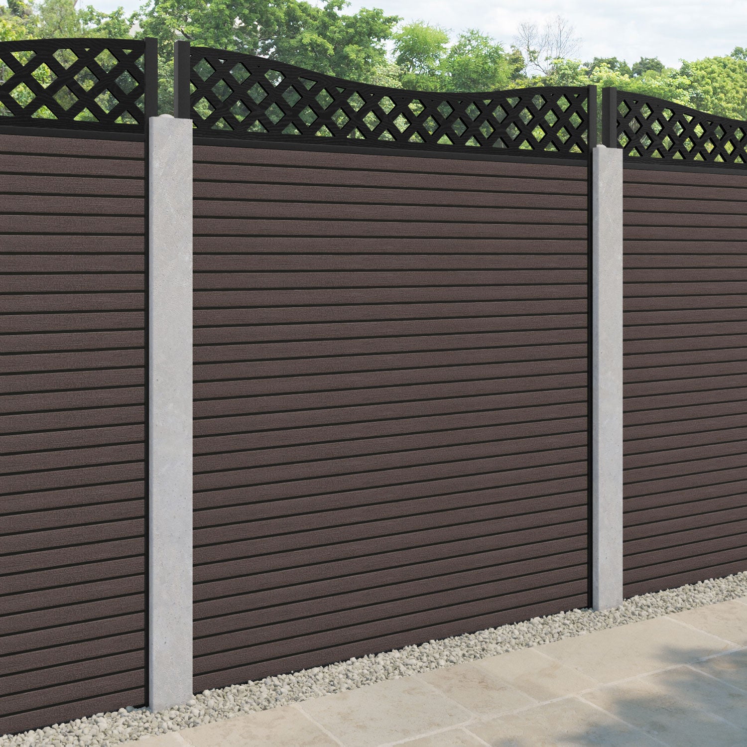 Hudson Low Wave Fence Panel - Mid Brown - for existing concrete posts