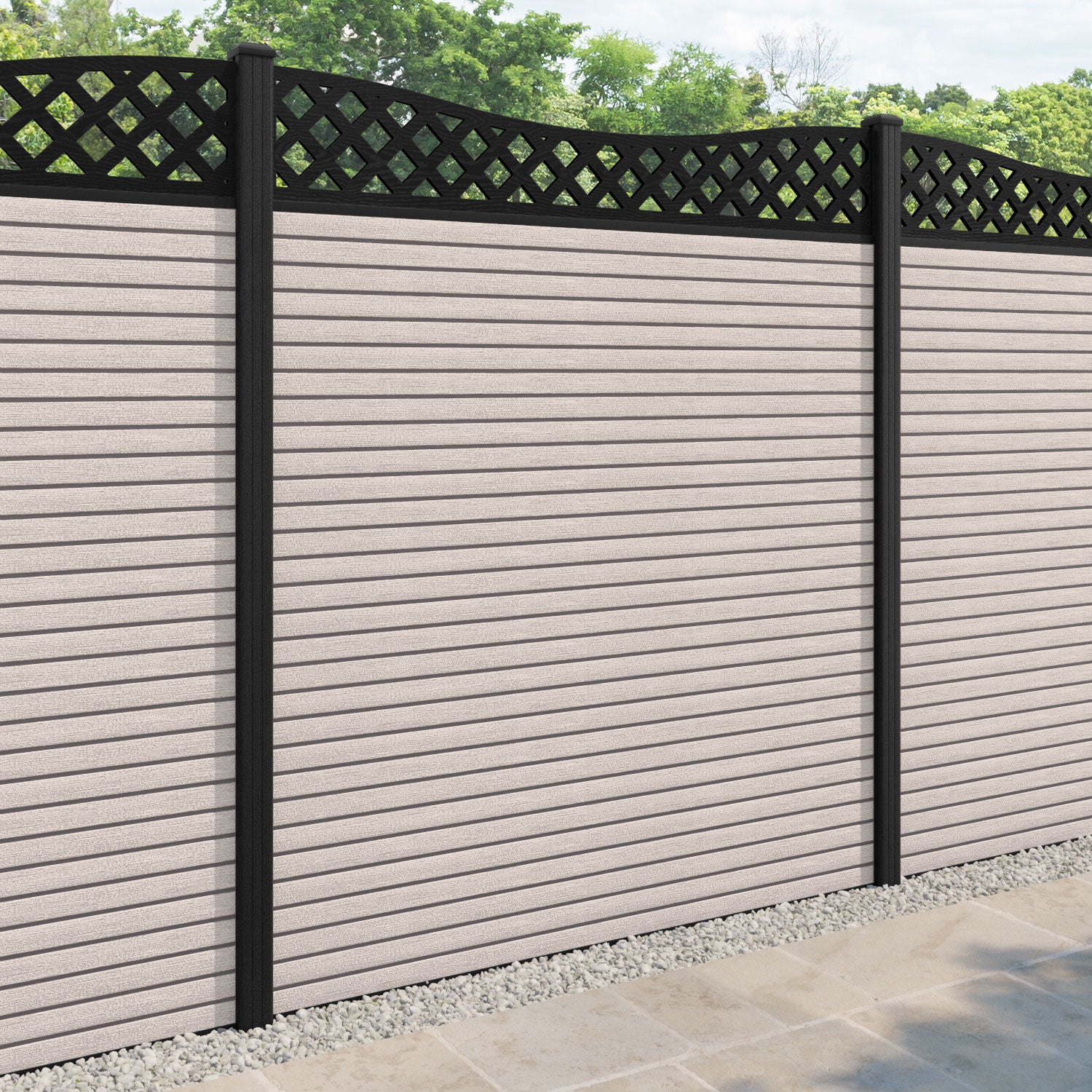 Hudson Low Wave Curved Top Fence Panel - Mid Stone - with our composite posts