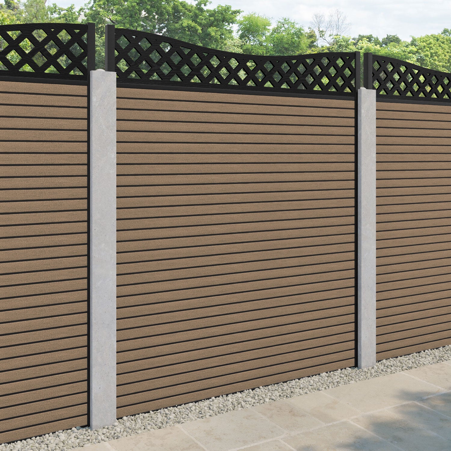 Hudson Low Wave Fence Panel - Teak - for existing concrete posts