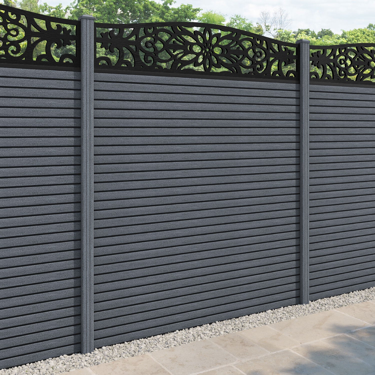 Hudson Windsor Curved Top Fence Panel - Anthracite - with our composite posts