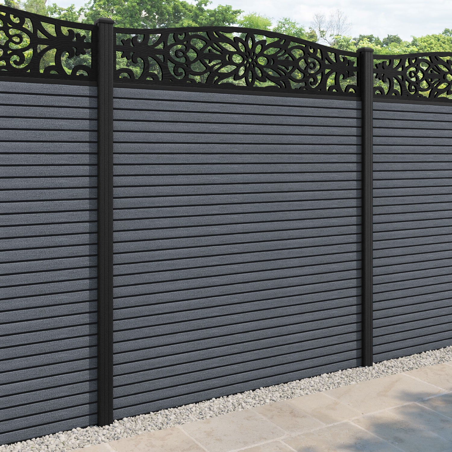 Hudson Windsor Curved Top Fence Panel - Anthracite - with our composite posts