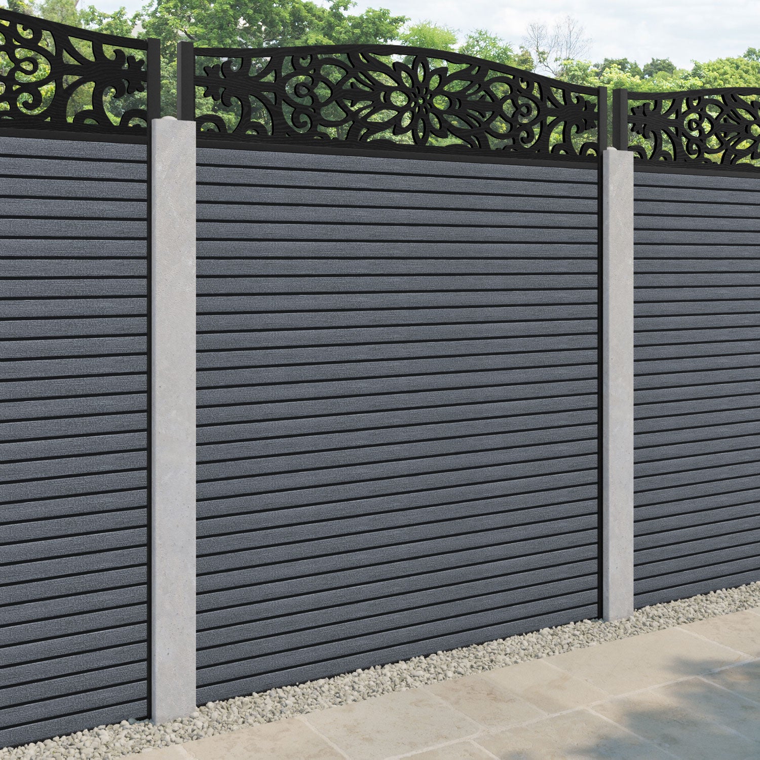 Hudson Windsor Curved Top Fence Panel - Anthracite - for existing concrete posts
