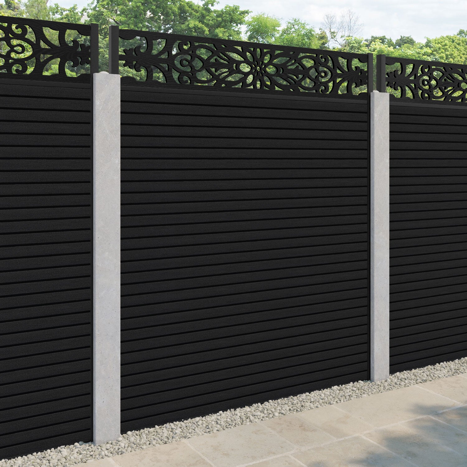 Hudson Windsor Fence Panel - Black - for existing concrete posts