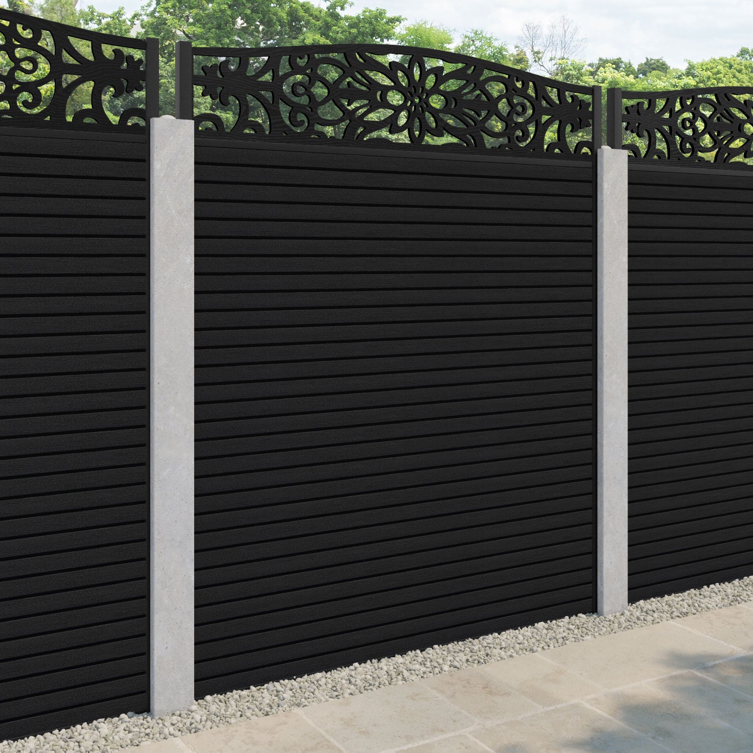 Hudson Windsor Curved Top Fence Panel - Black - for existing concrete posts